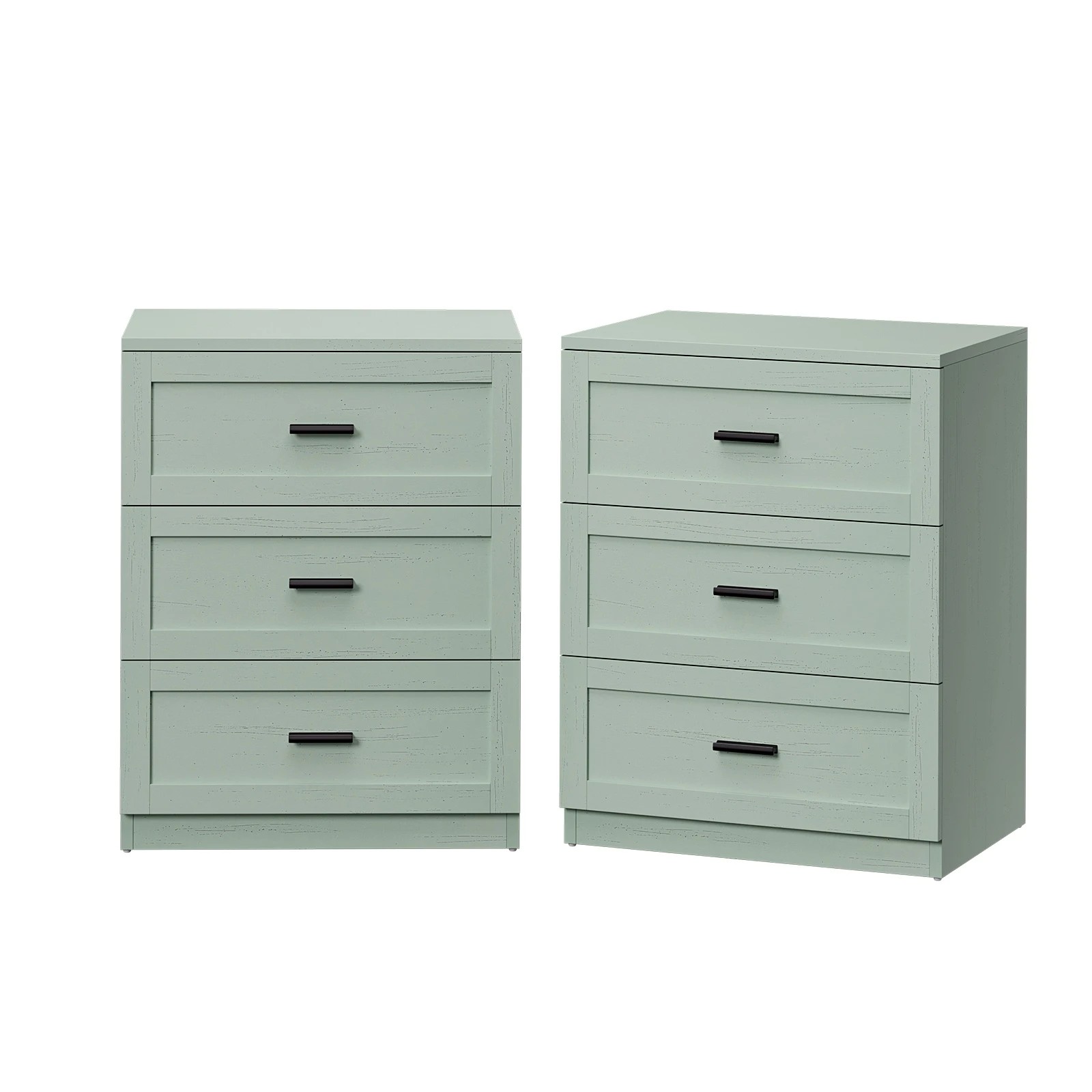 1 Oikiture 2pc Bedside Table 3 Drawers Nightstand Cabinet End Table - Green, 1 of 8