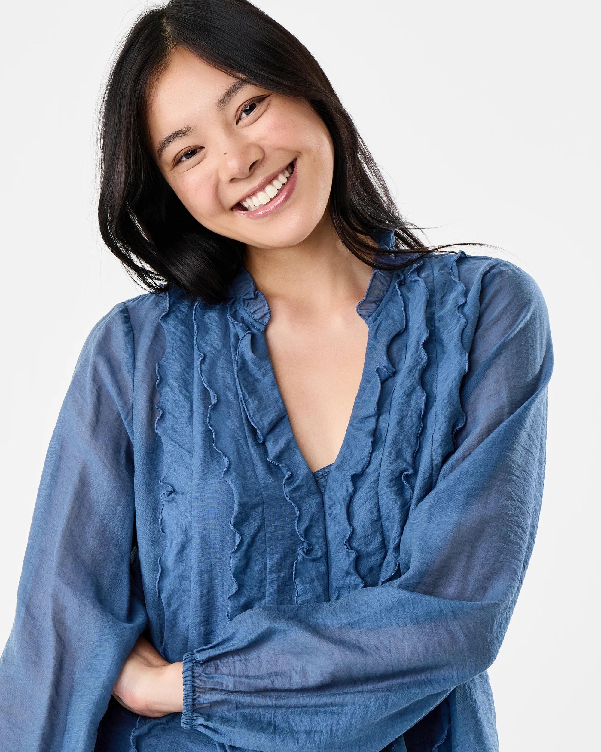 4 Long Sleeve Ruffle Blouse Blu Ink, 4 of 6