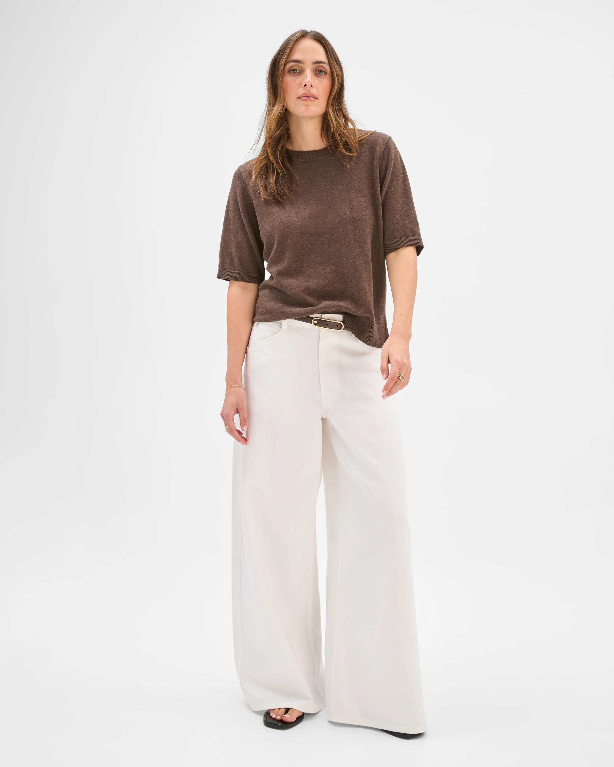 3 Target Woman Australian Cotton/Linen Blend Knit T-Shirt COFFEE BEAN, 3 of 6