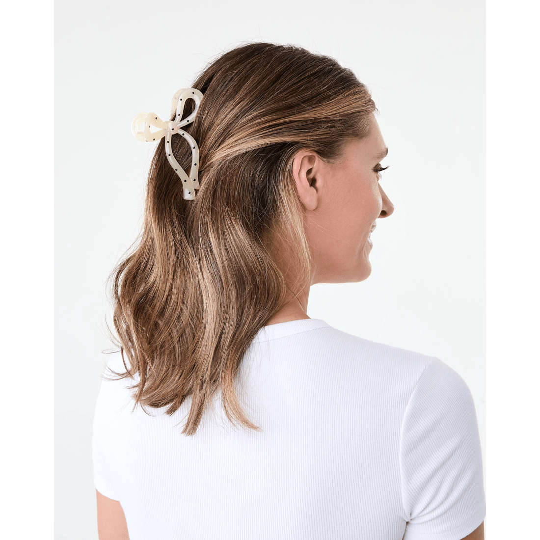 3 Beige Polka Bow Claw Hair Clip, 3 of 4