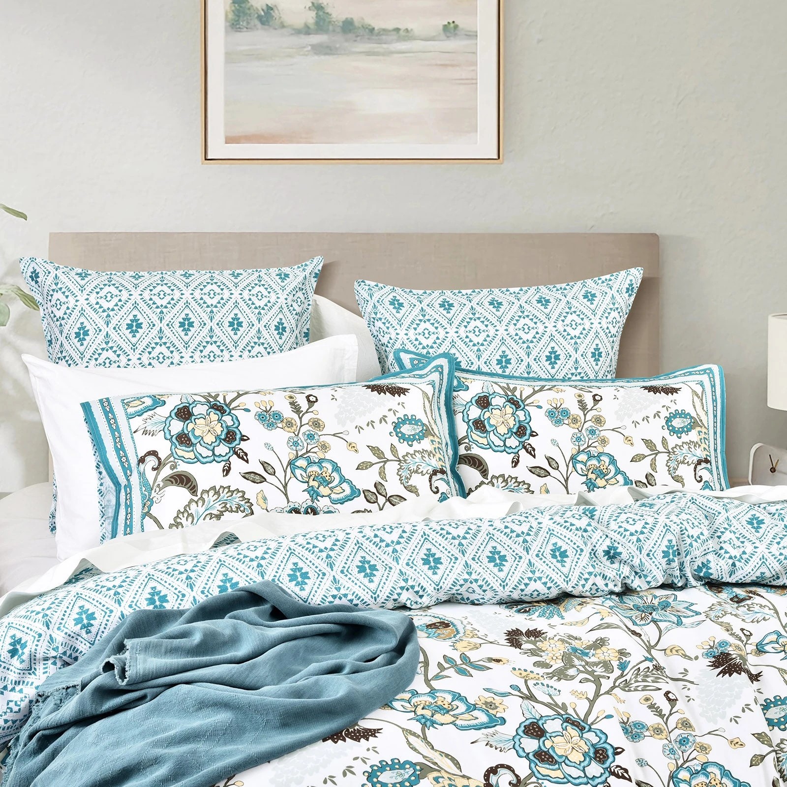 2 Renee Taylor Anaya 300 TC Cotton Sateen Reversible Quilt Cover Set, Blue. - Blue, 2 of 3