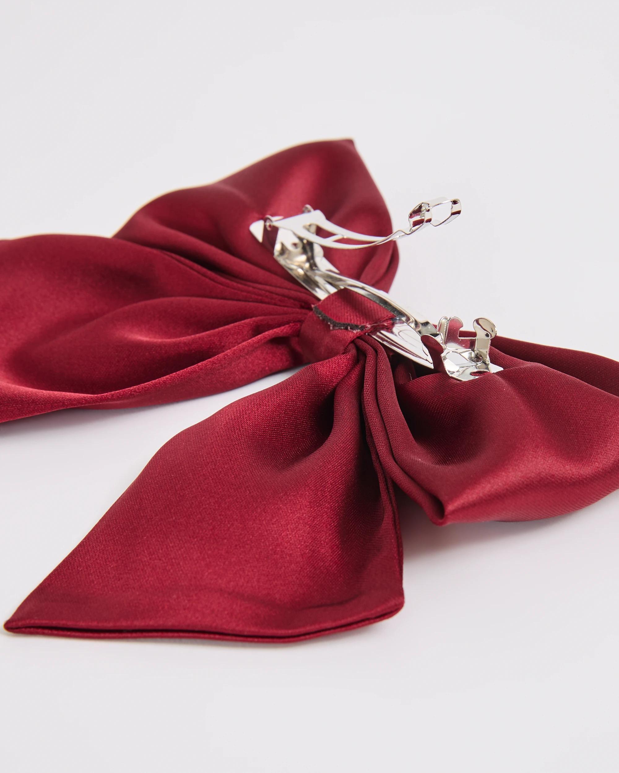 2 Target Woman Satin Bow Barette Hair Clip RED, 2 of 2