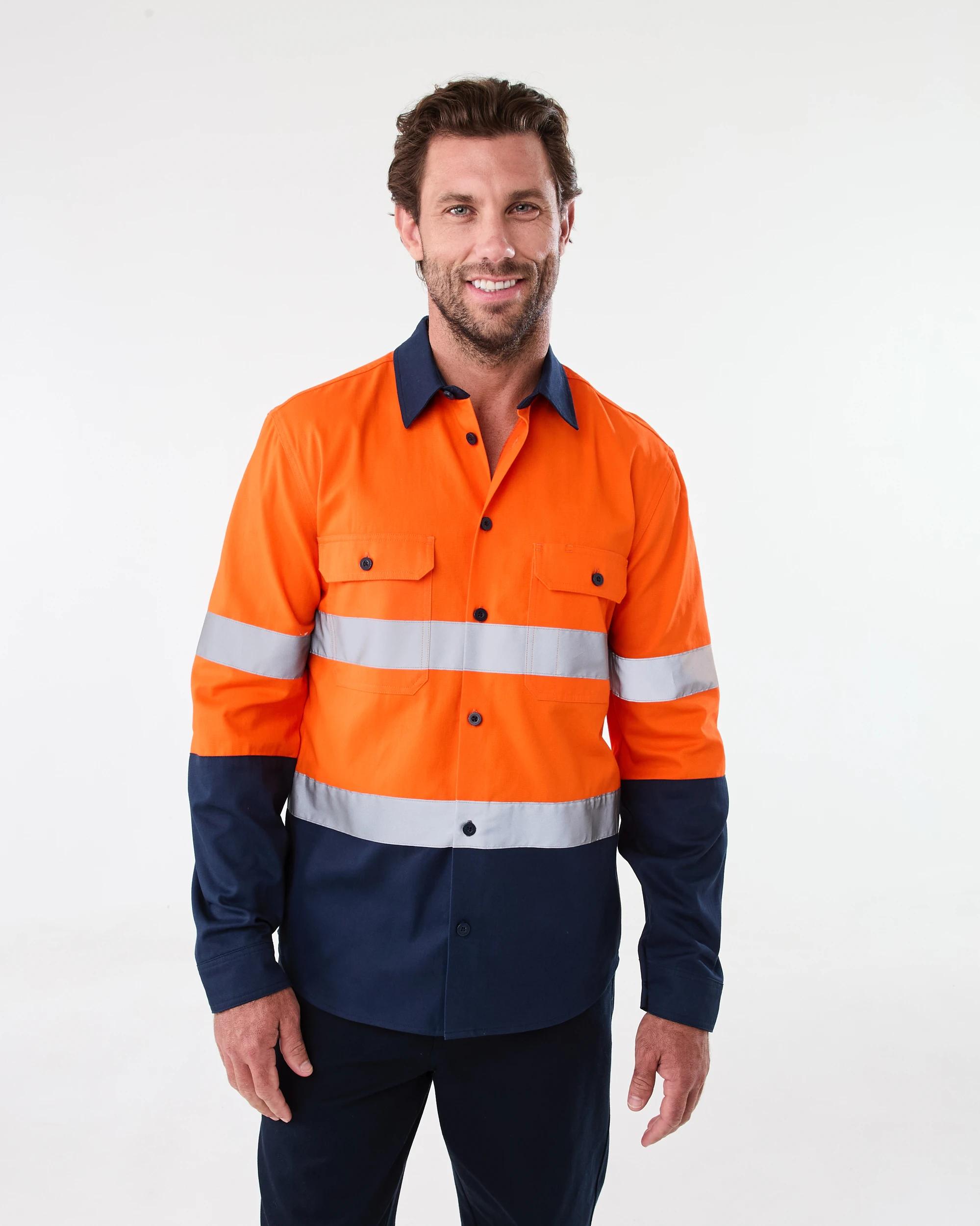 1 Workwear Hi-Visiblity Long Sleeve Reflective Shirt SAFETY ORANGE, 1 of 6
