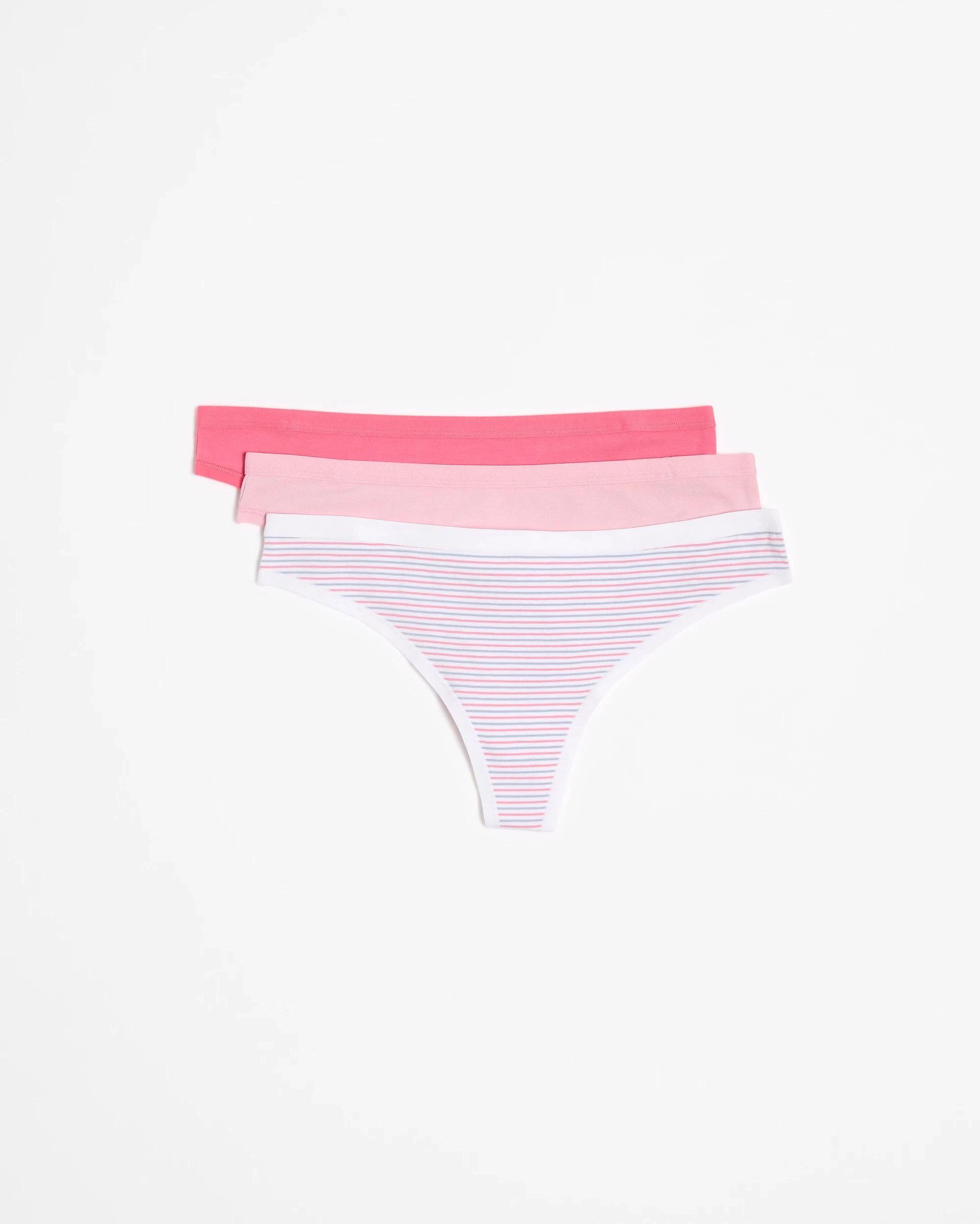 1 Lily Loves Australian Cotton 3 Pack G-String Briefs DOVE/CAMEO PINK/STRIPE, 1 of 3
