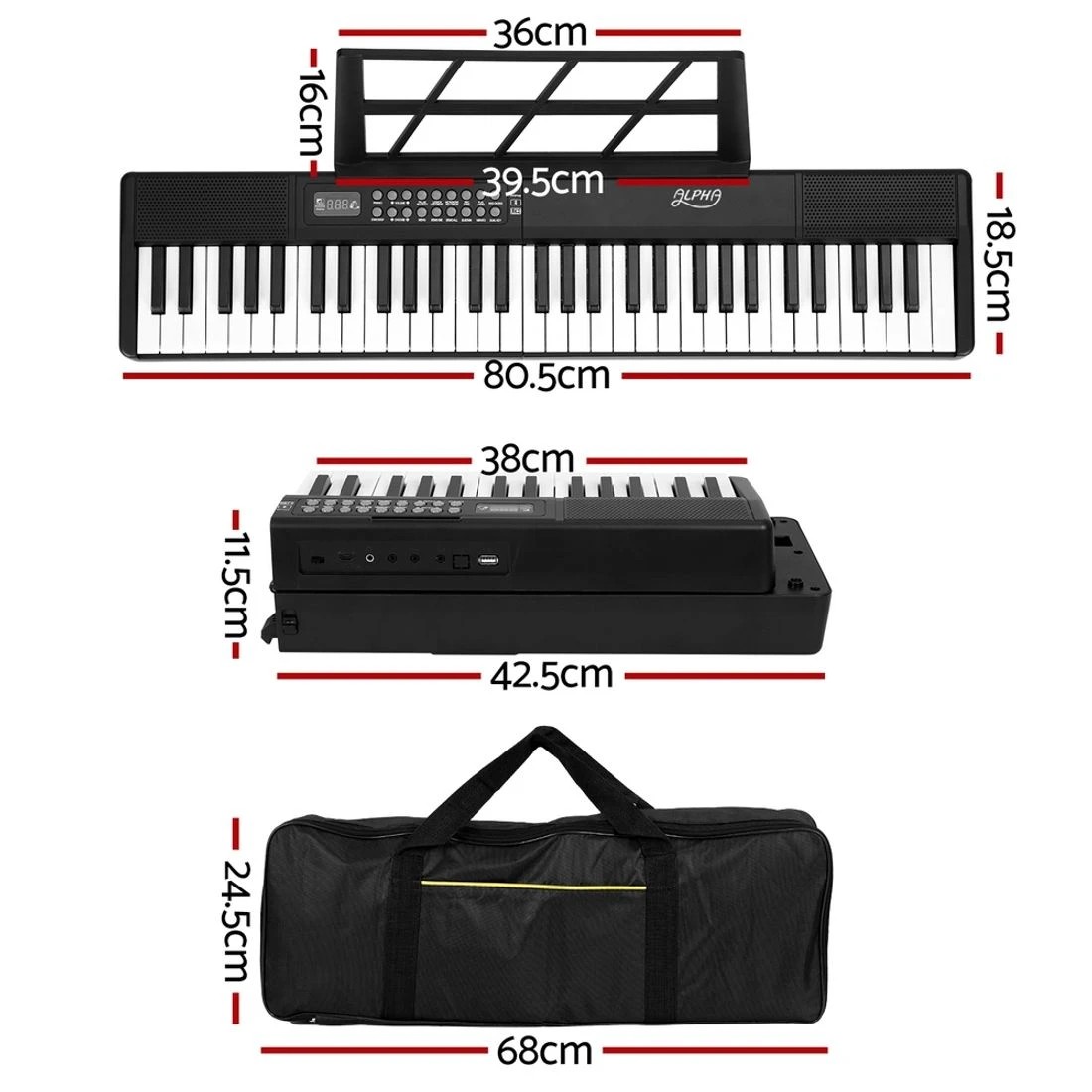 1 Alpha 61 Keys Foldable Electronic Piano Keyboard Digital Electric w/ Carry Bag - Black, 1 of 5