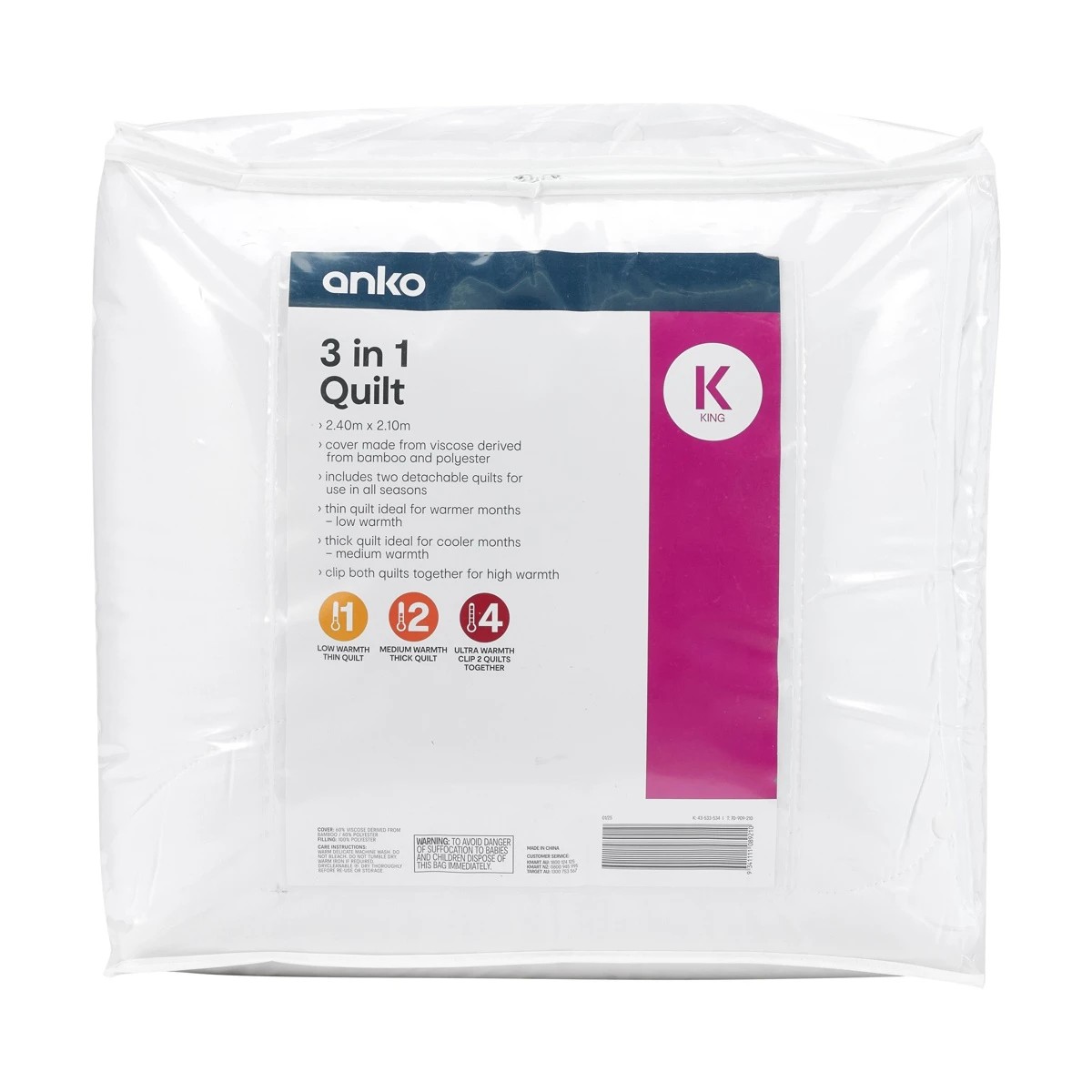1 3-in-1 Quilt - King Bed, White, 1 of 7