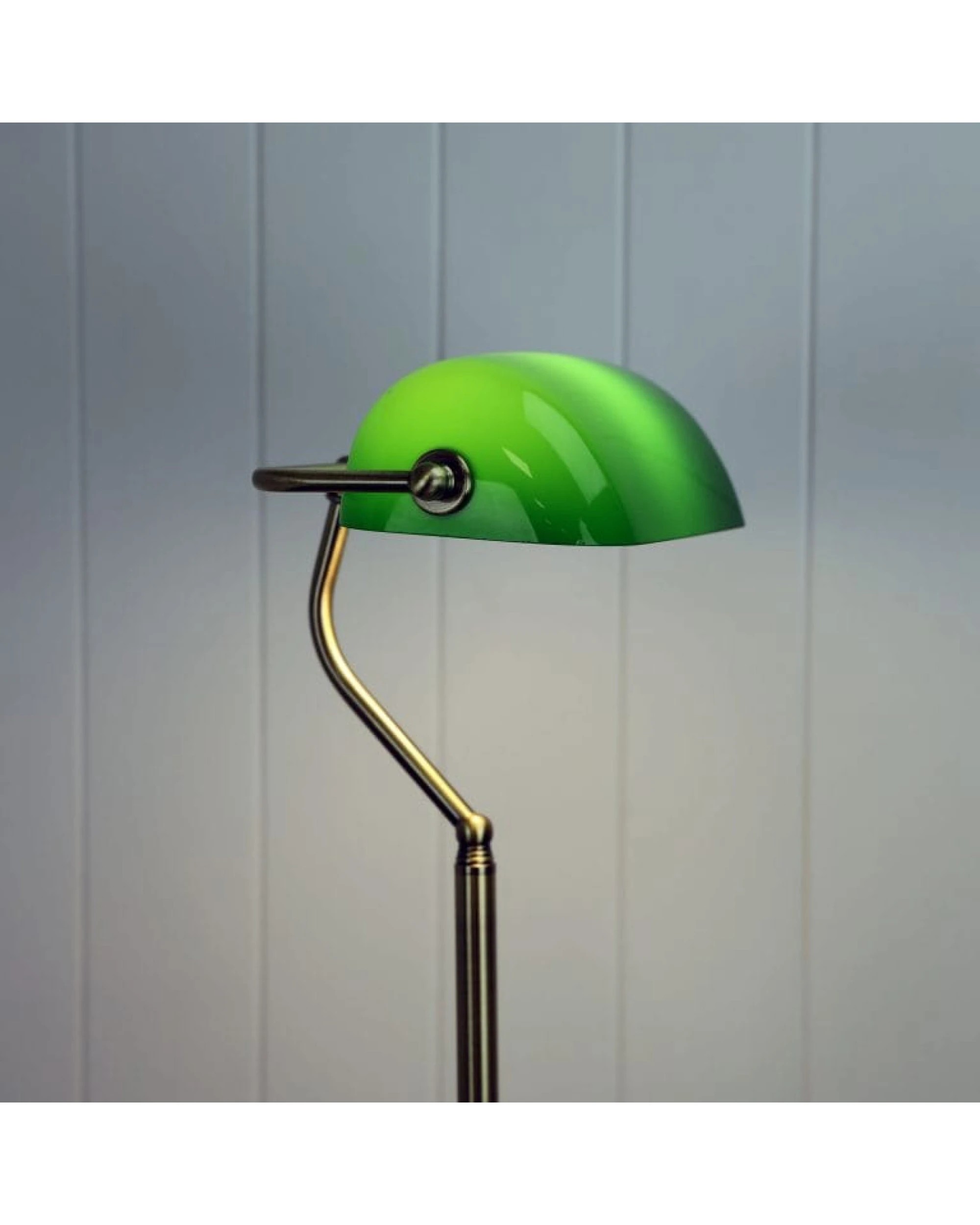3 Oriel Lighting Bankers Floor Antique Brass With Glass Shade - Green, 3 of 4
