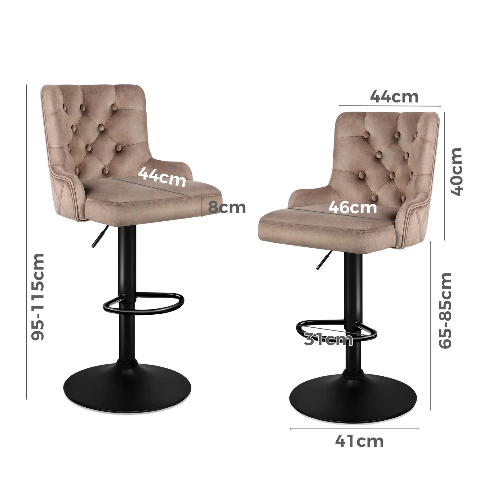 7 Alfordson 2x Bar Stools Gas Lift Velvet Bar Chairs Kitchen Swivel Bella - Brown, 7 of 9