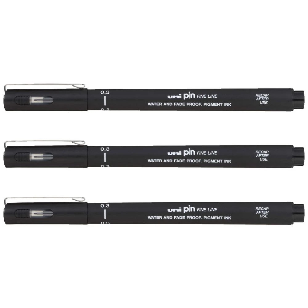 2 Uni Pin Fineliners 0.3mm Black 3 Pack, 2 of 2