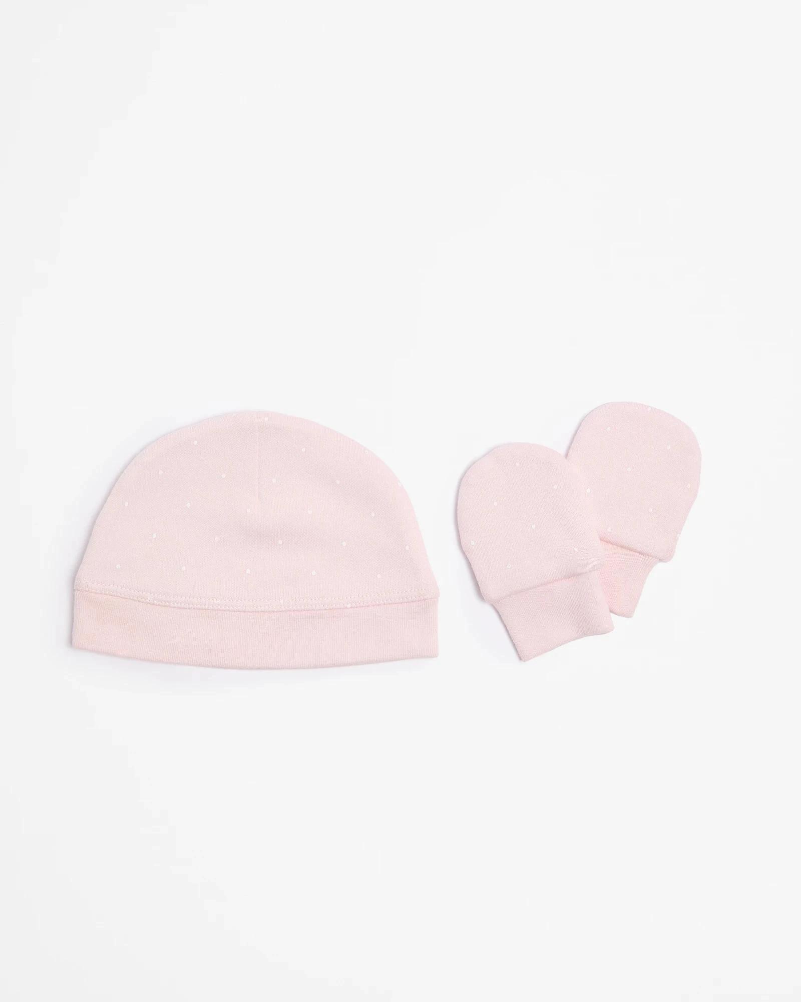 1 Target Baby Baby Organic Cotton Unisex Beanie & Mitten Set PINK SPOT, 1 of 2
