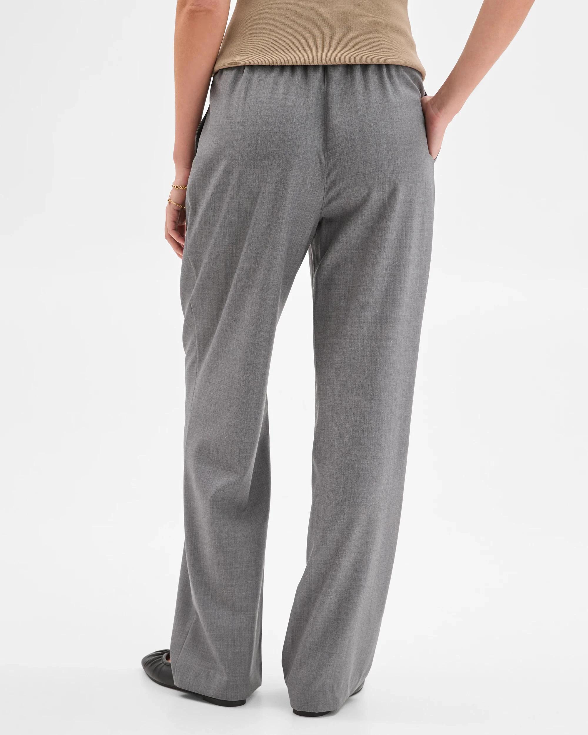 6 Preview Wool Blend Elastic Waist Wide Leg Pants GREY, 6 of 6