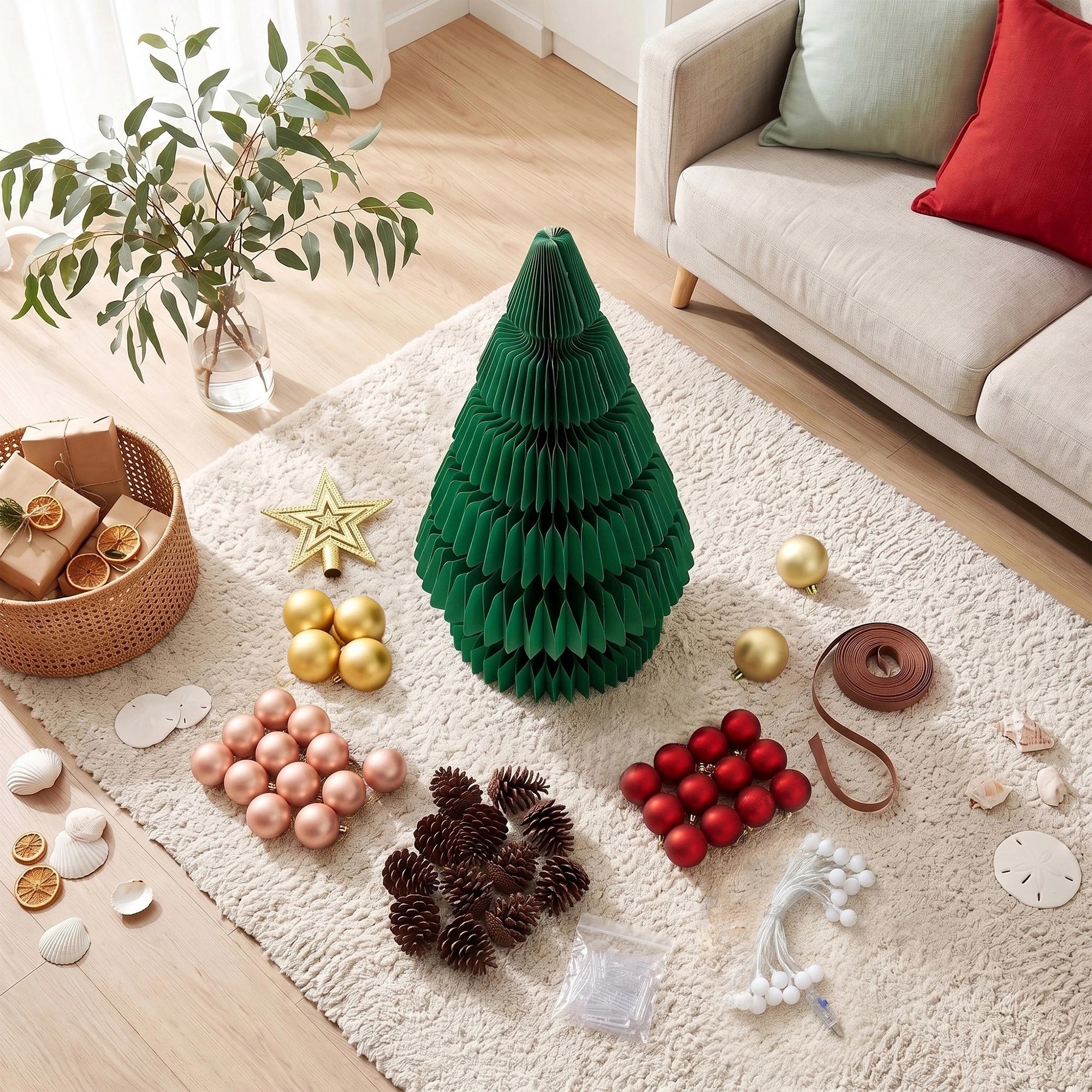 8 Jingle Jollys Paper Christmas Tree Foldable 87CM w/ Star Topper LEDs Xmas Decoration Kit - Green, 8 of 9