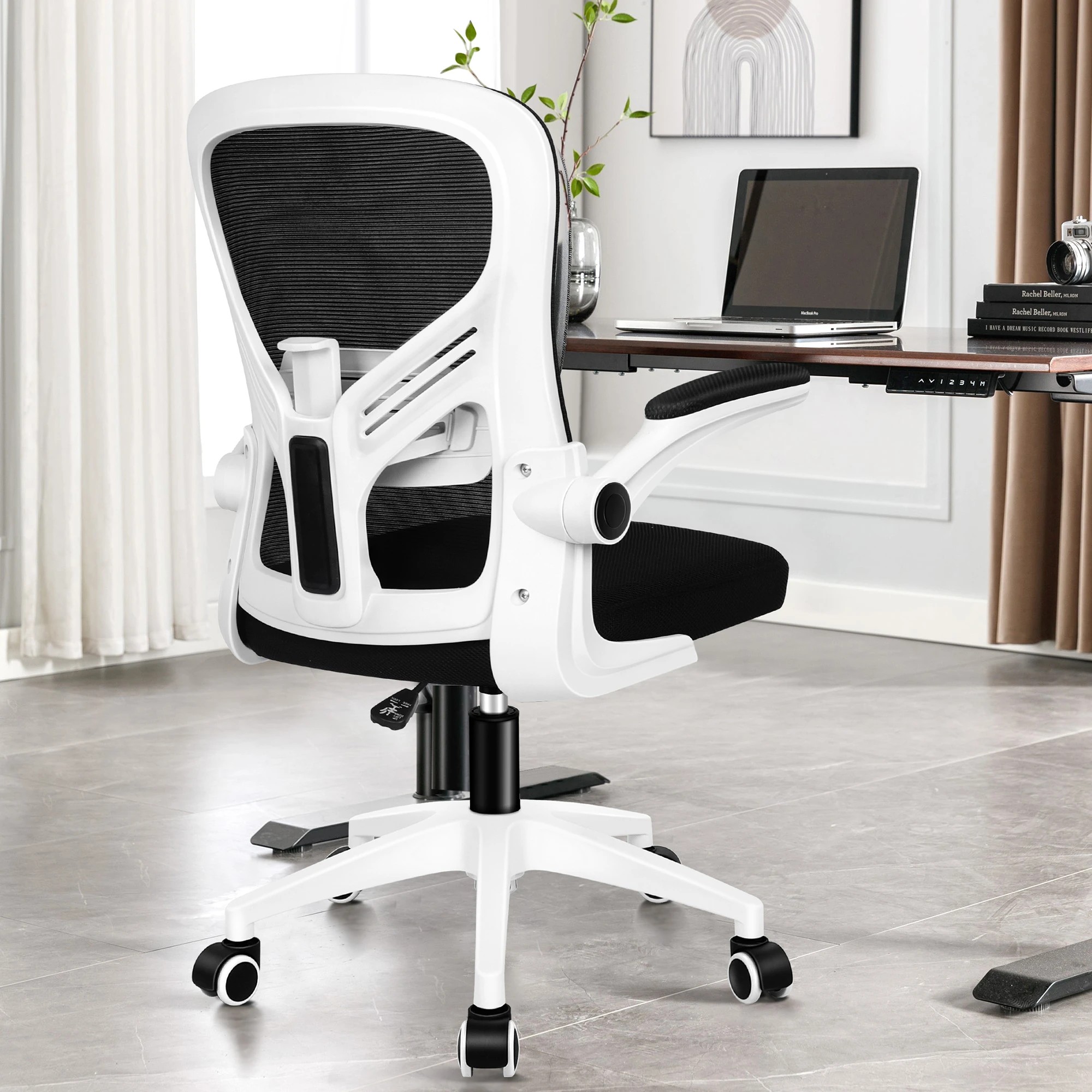 4 Alfordson Mesh Office Chair Executive Computer Tilt Fabric Seat Racing Work - White Black, 4 of 10