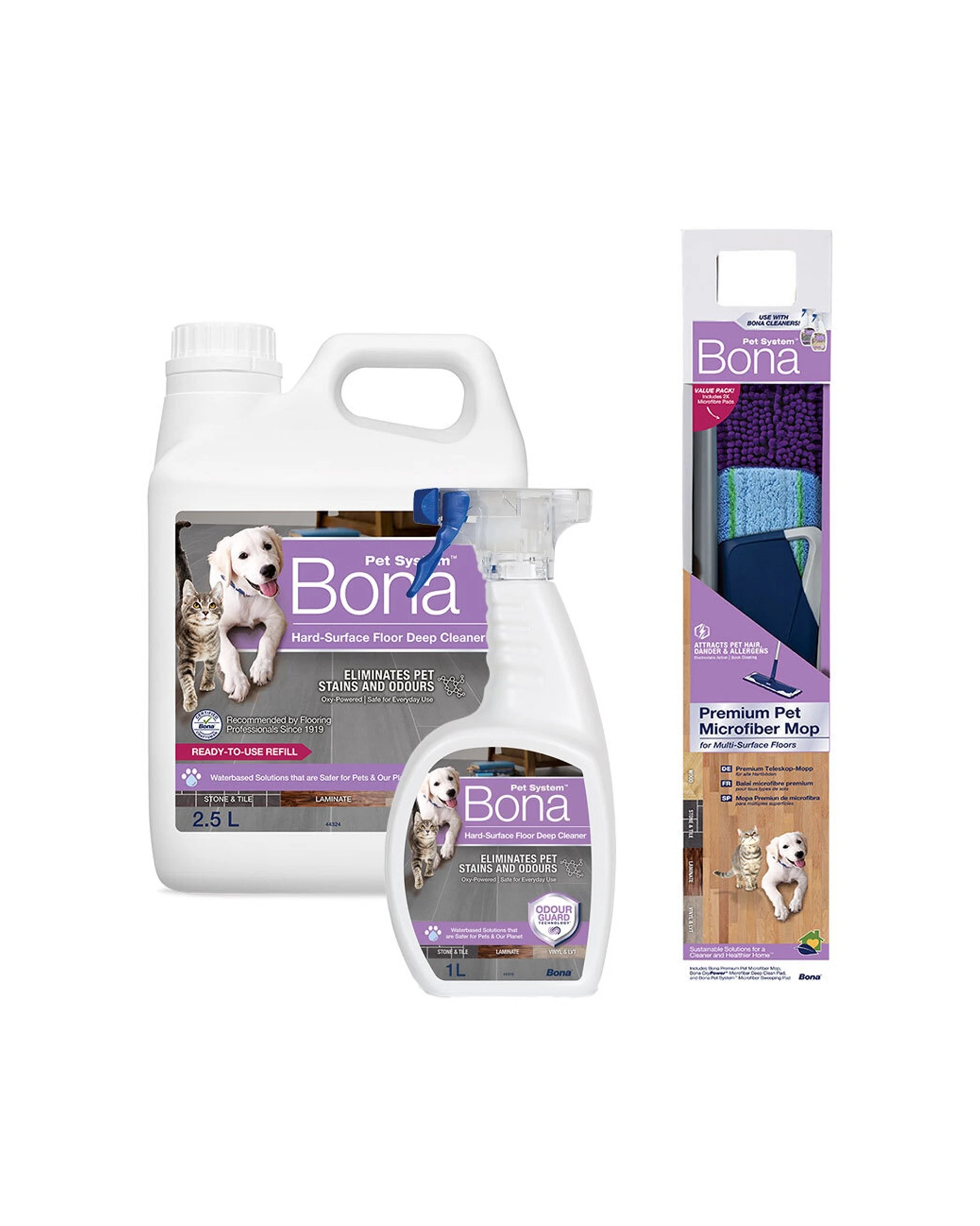 1 Bona Pet Microfibre Deep Clean Mop With Hard Floor Cleaner Spray & 2.5L Refill - Multi, 1 of 1