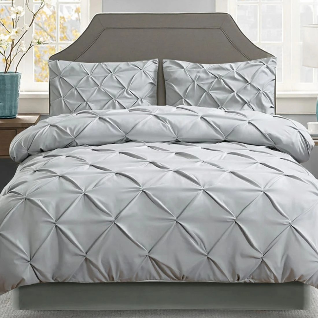 6 Giselle Bedding Quilt Cover Set Diamond Pinch  King - King Bed - Grey, 6 of 6
