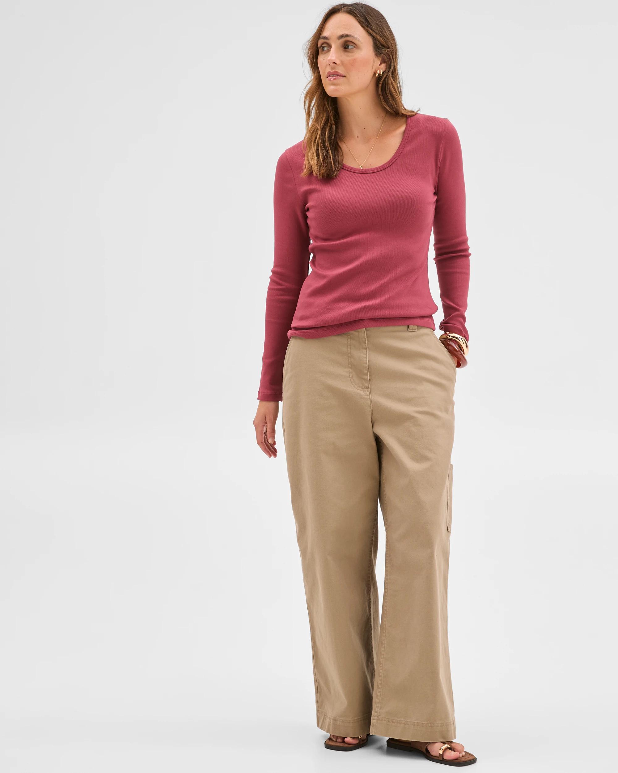 1 Target Woman Australian Cotton Long Sleeve Scoop Neck Rib T-Shirt OXBLOOD RED, 1 of 5