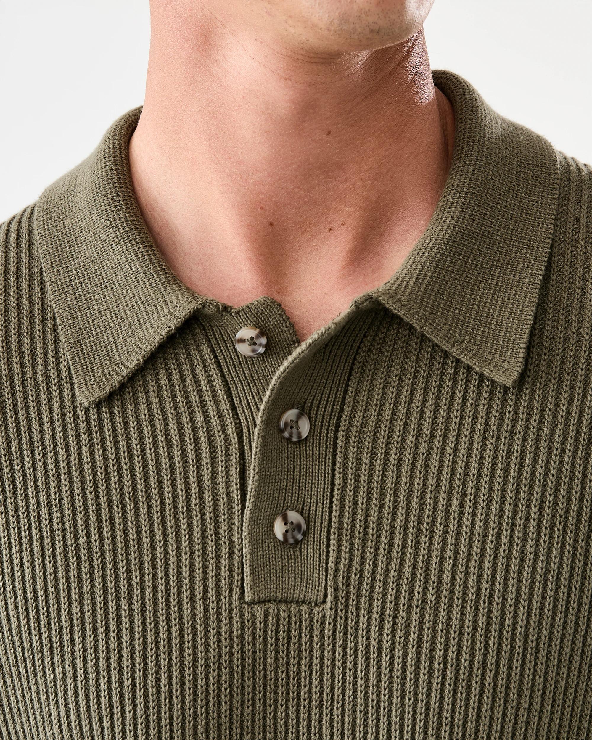 3 Knit Polo Shirt Grn Smkolv, 3 of 7