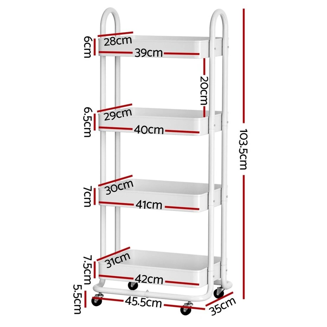 2 Artiss Storage Trolley Kitchen Cart 4 Tiers - White, 2 of 5