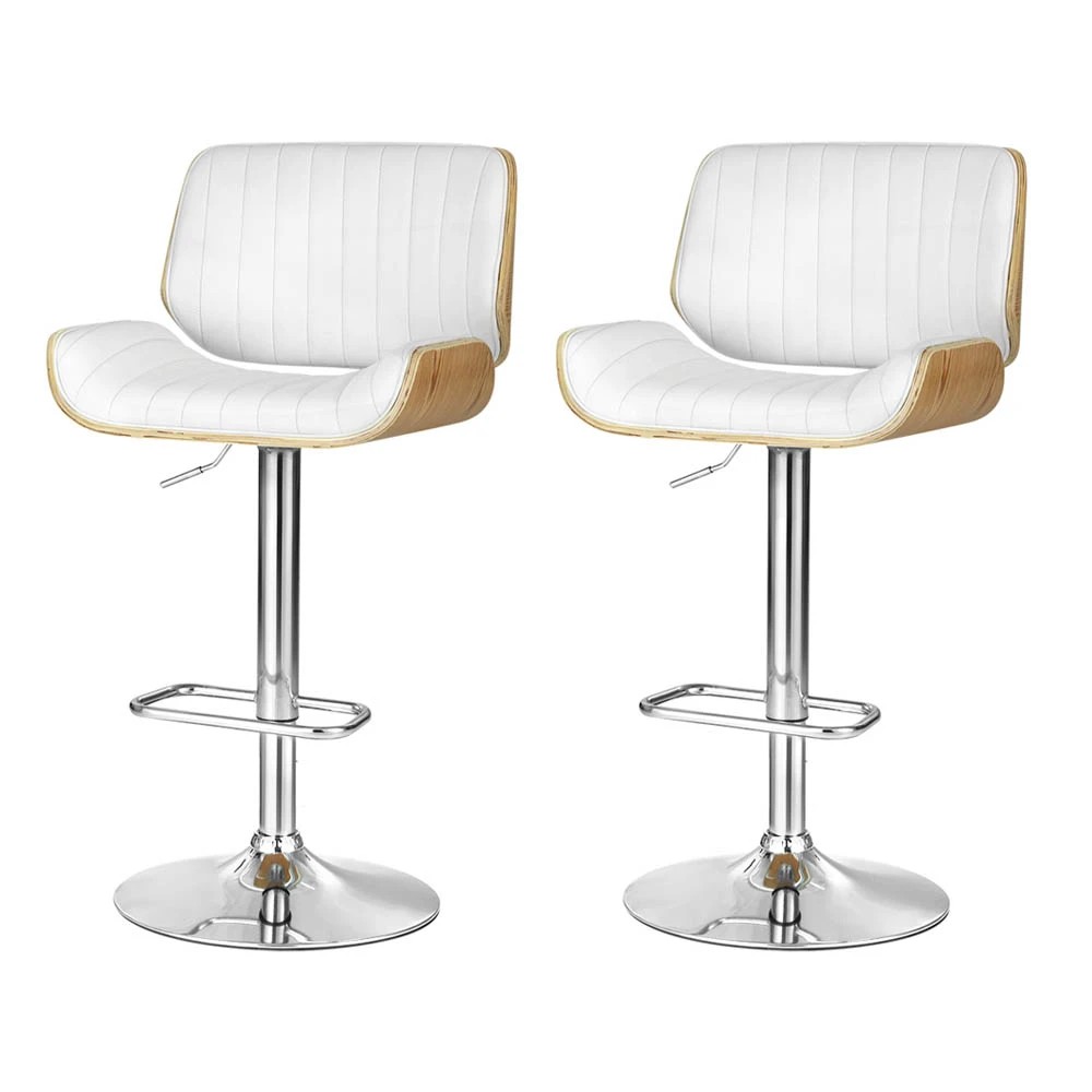 1 Artiss 2x Bar Stools Adjustable Leather Chairs - White, 1 of 5