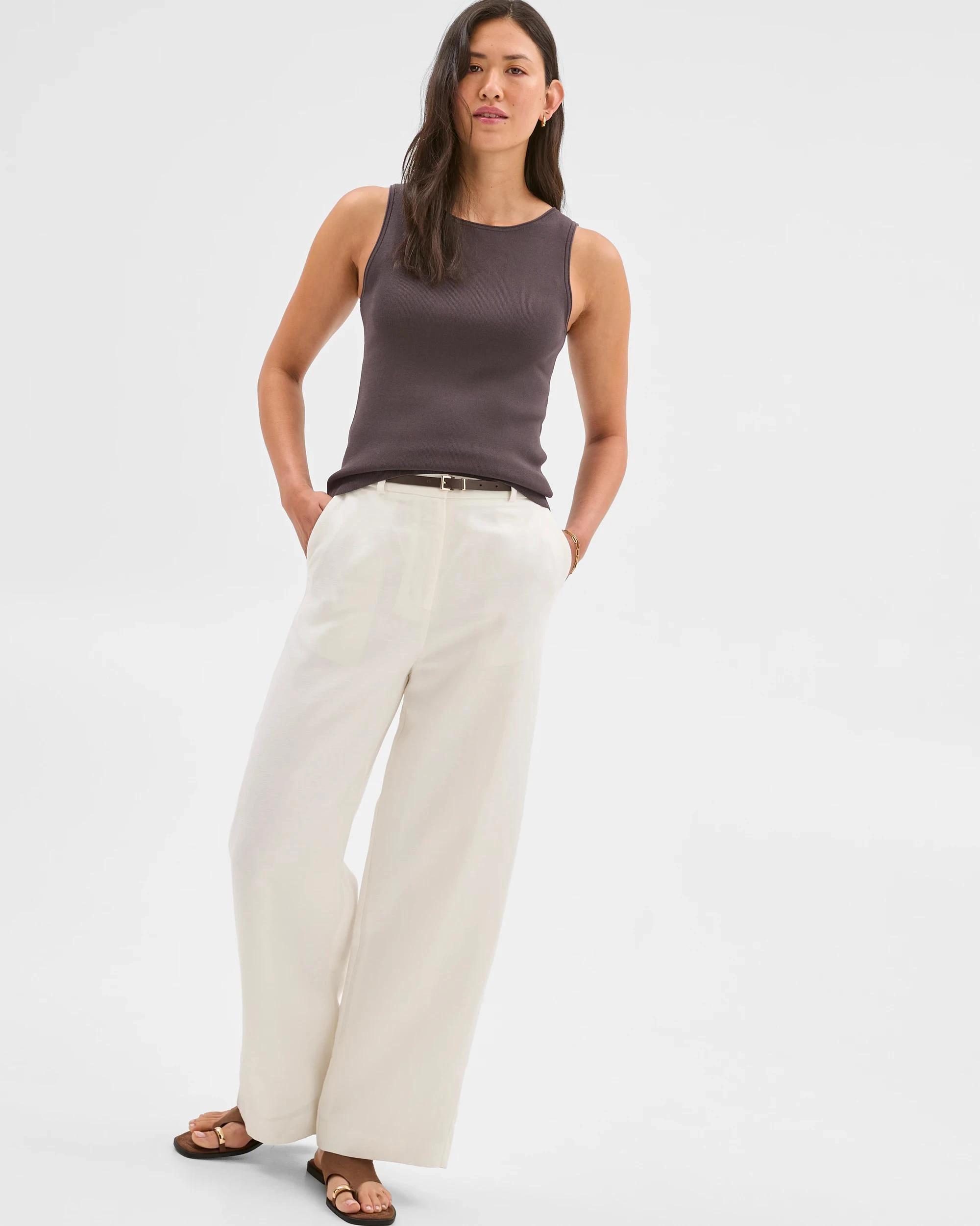 1 Boat Neck Crepe Tank Top - Preview HICKORY, 1 of 6
