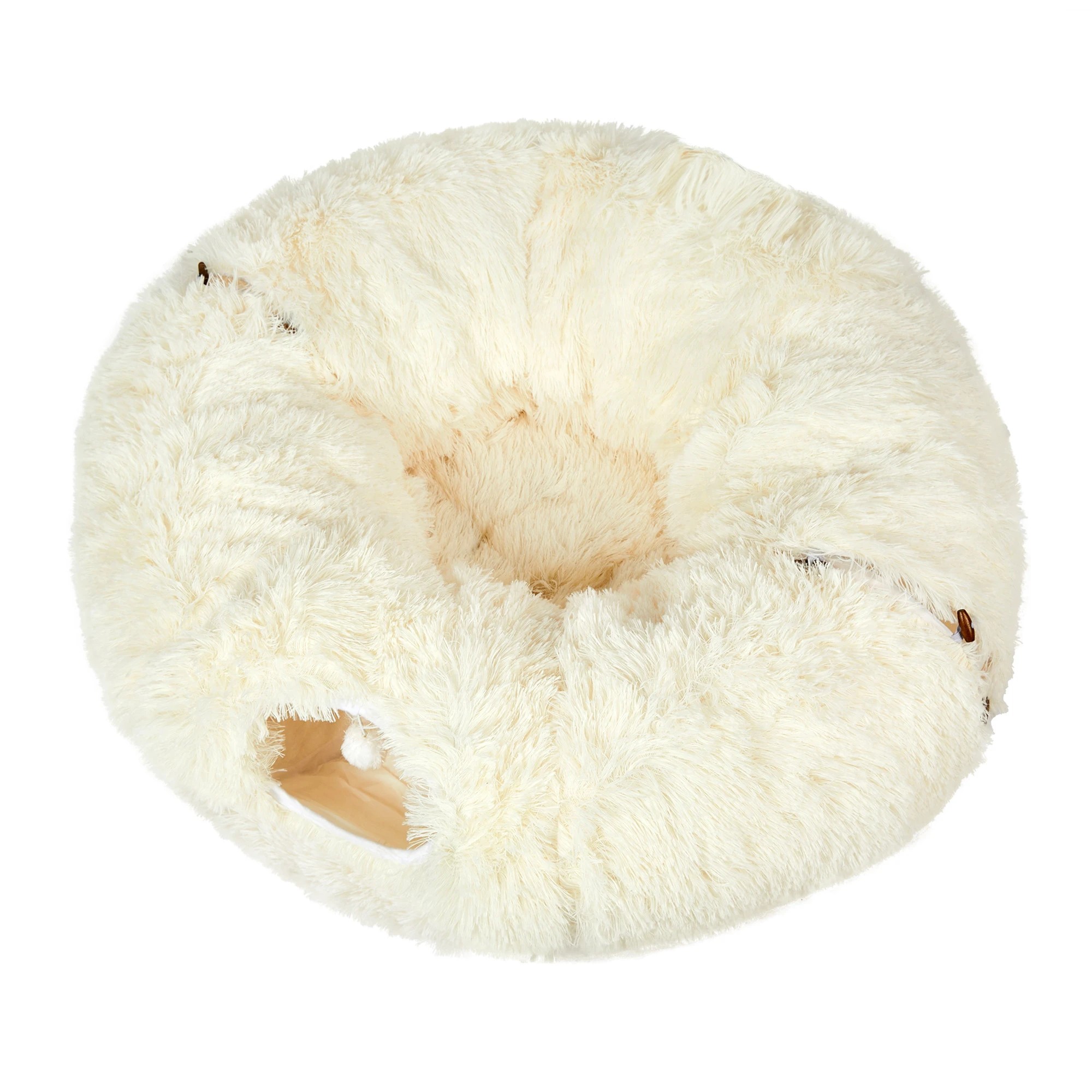 2 Pawz Cat Tunnel Soft Mat Foldable Funny Exercise Plush Kitten Play Tube Beige, 2 of 8