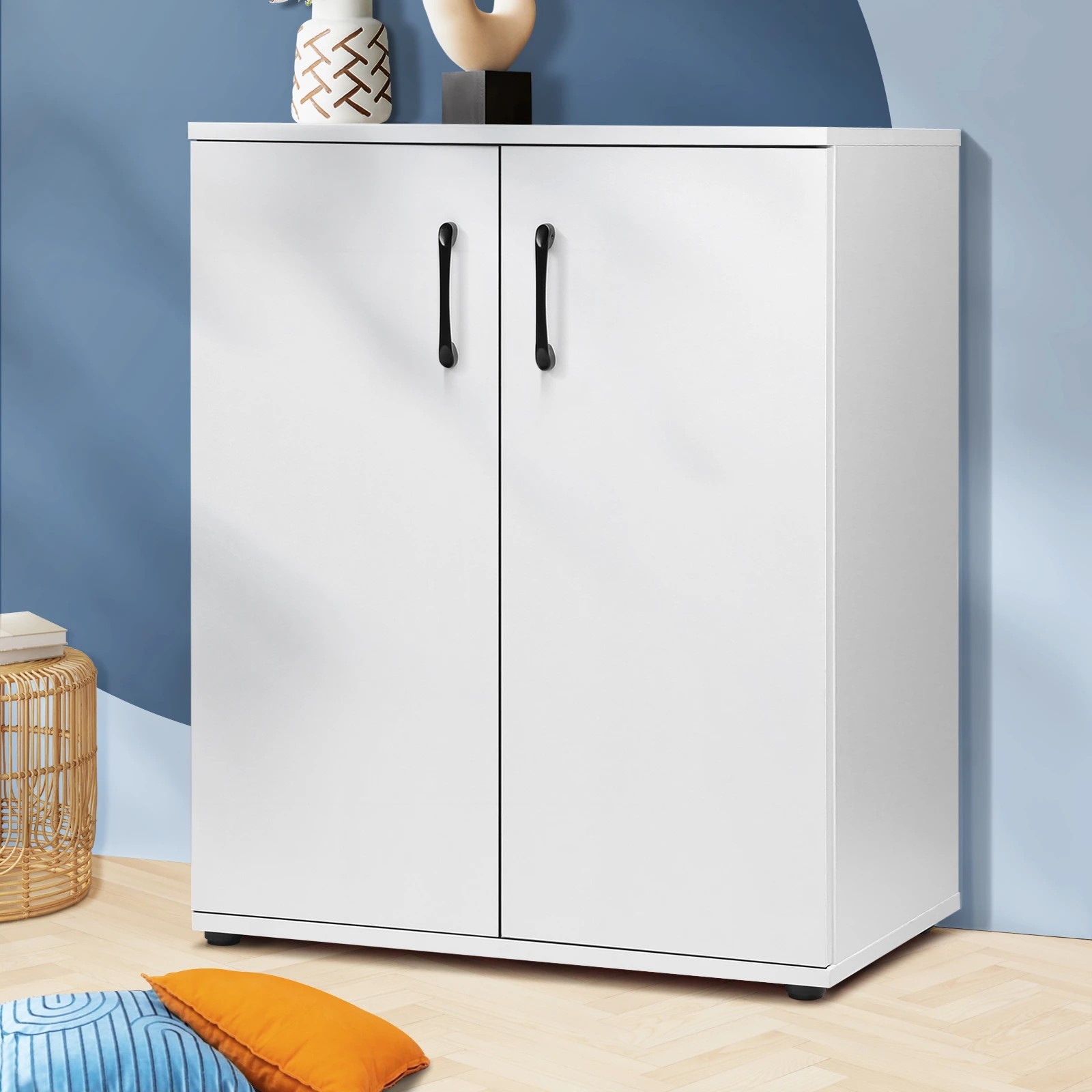 2 Oikiture Storage Cabinet Sideboard Freestanding Cupboard Organiser
 - White, 2 of 6