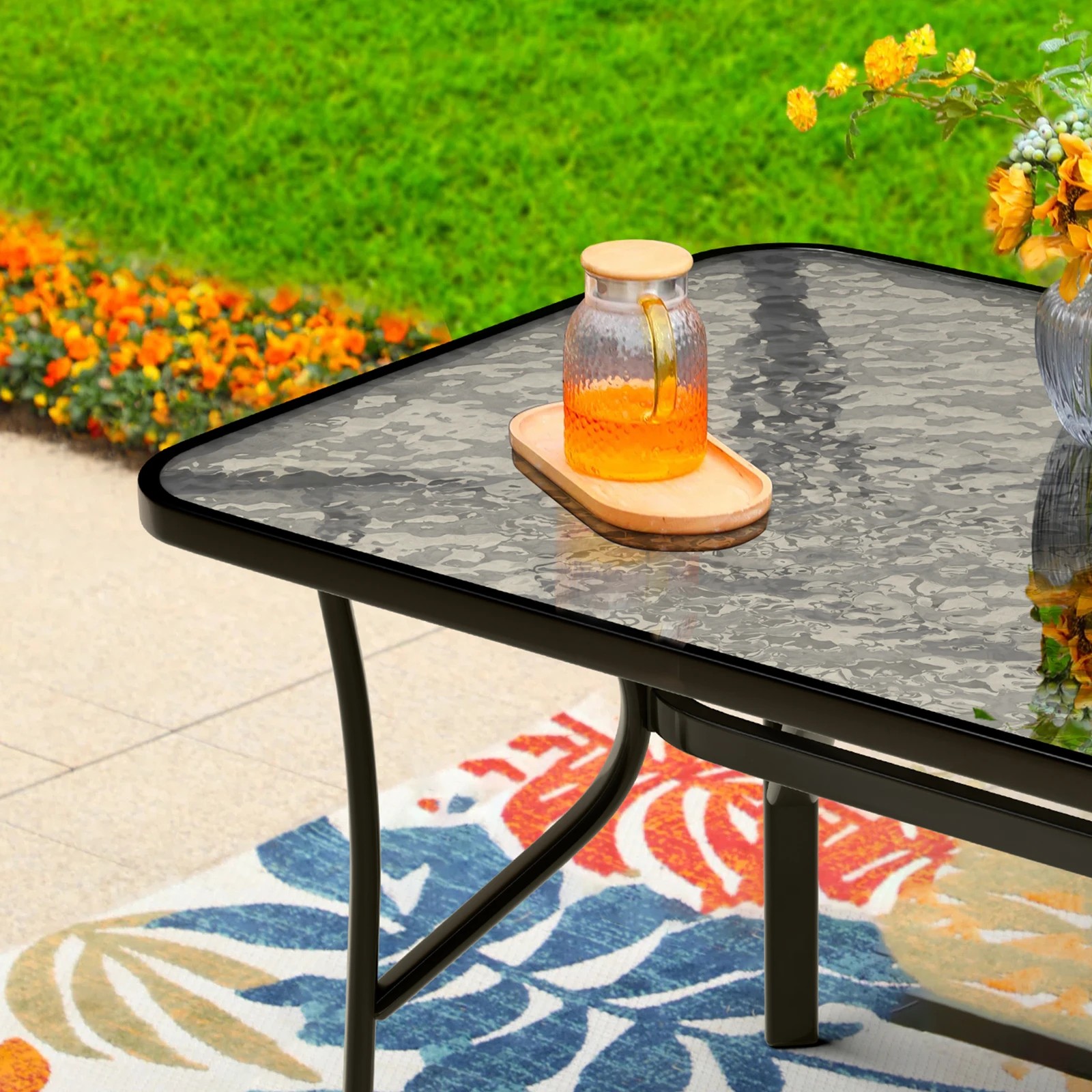 6 Alfordson Outdoor Furniture Patio Dining Table Garden 140CM X 80CM Glass - Black, 6 of 10