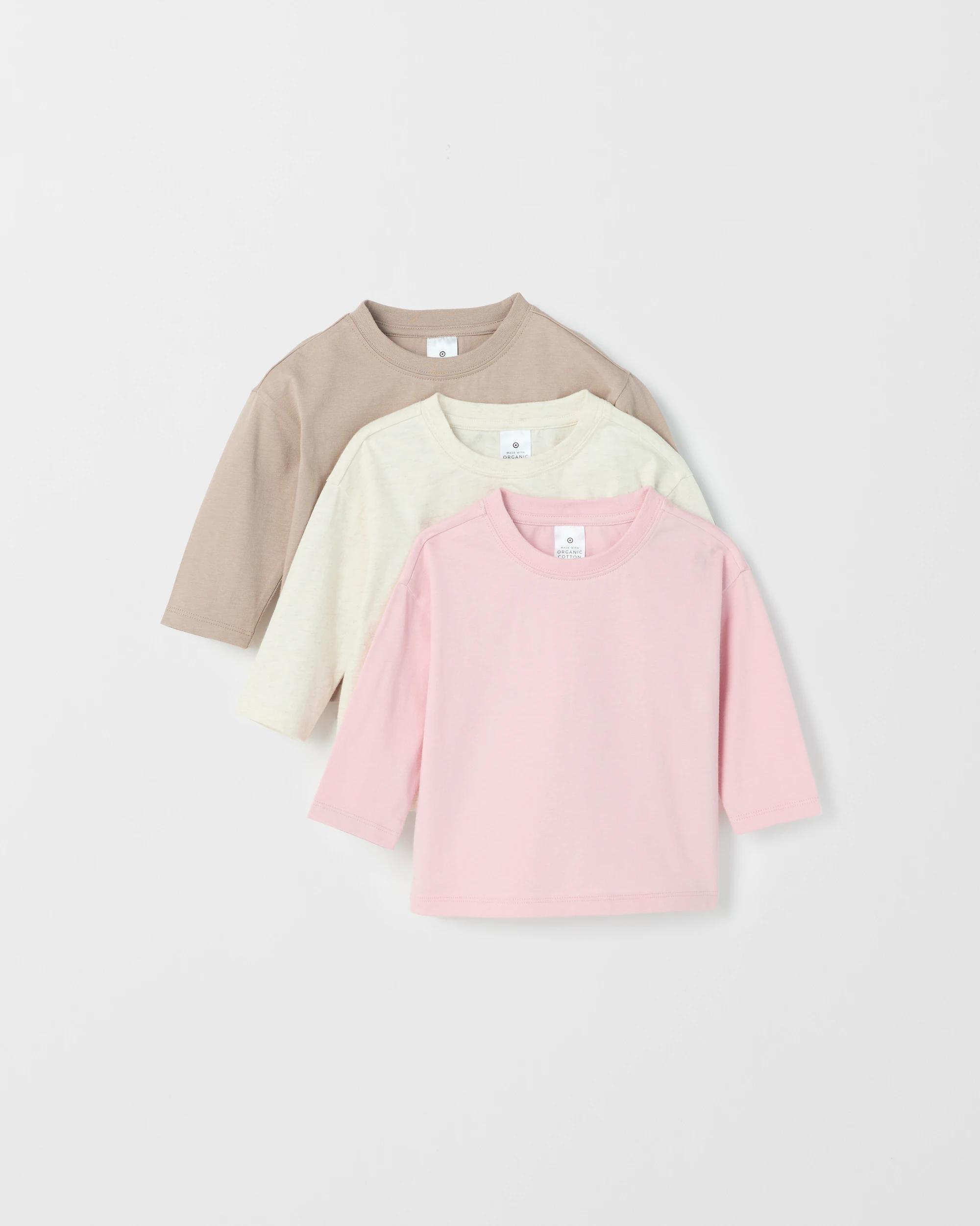 1 Target Baby Baby Organic Cotton 3 Pack Long Sleeve T-Shirts PINK TAUPE OATMEAL, 1 of 5