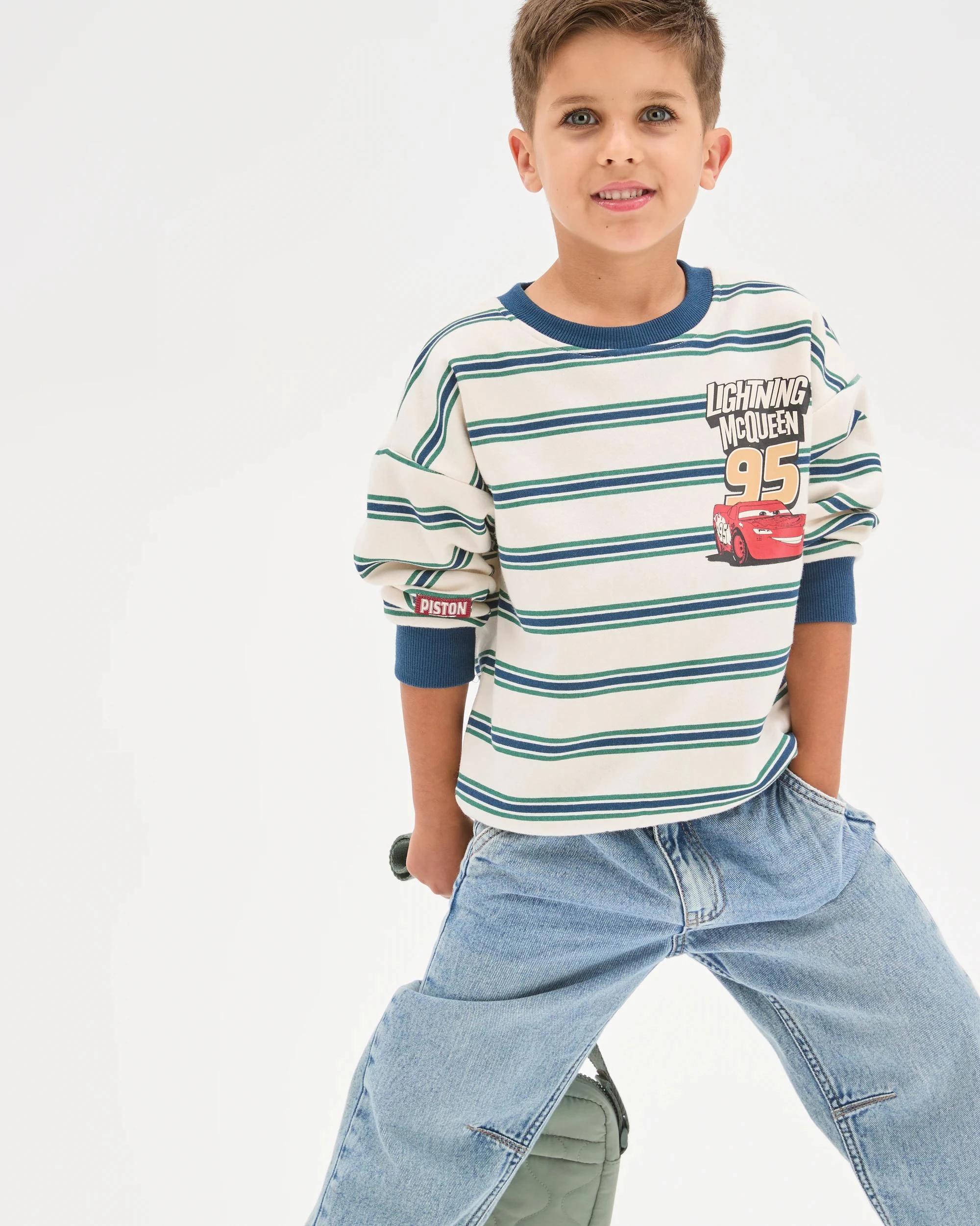 2 Disney Pixar Cars Australian Cotton Blend Stripe Sweat Top CREAM, 2 of 4