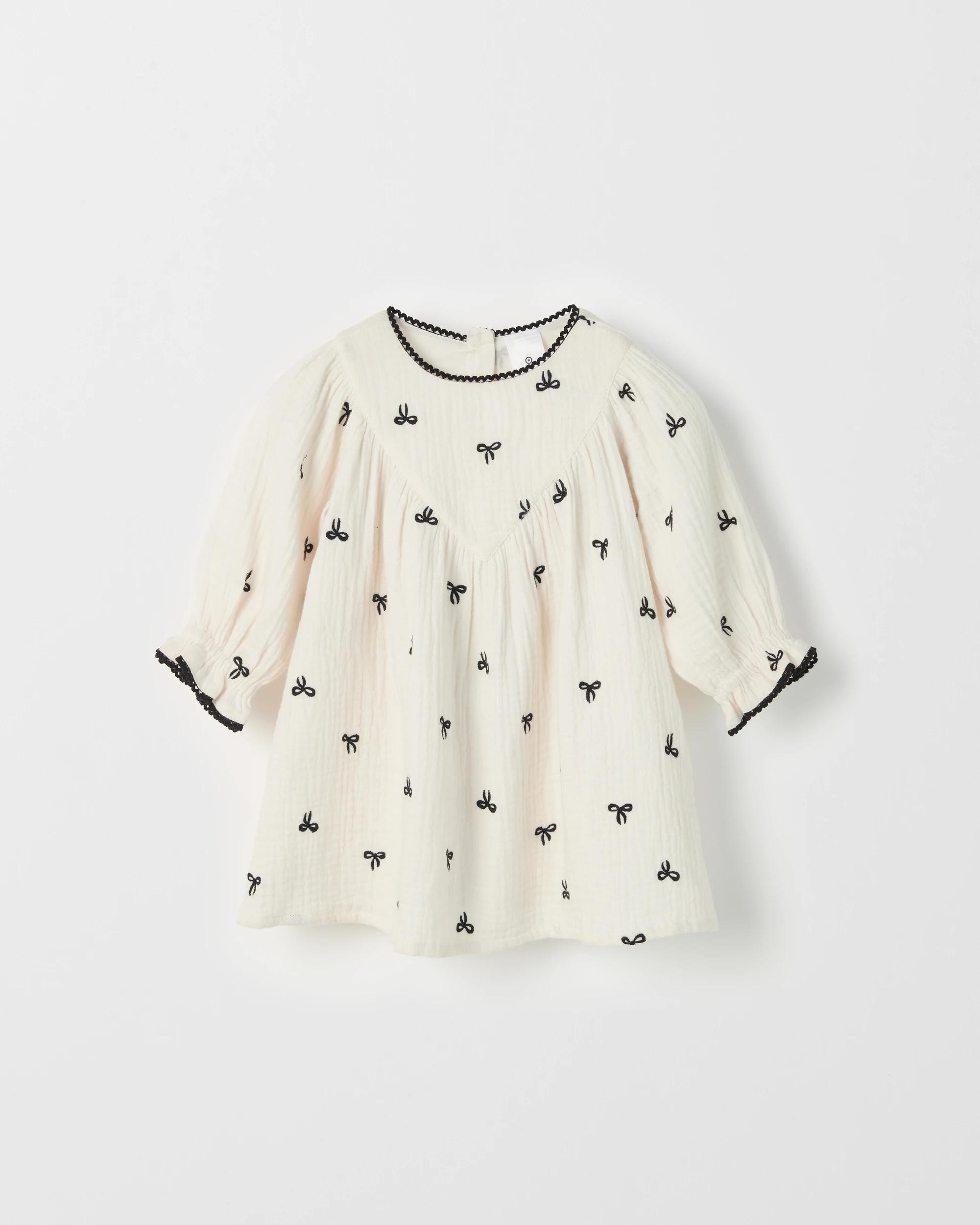 1 Target Baby Long Sleeve Midi Boho Dress BOW PRINT GARDENIA, 1 of 2