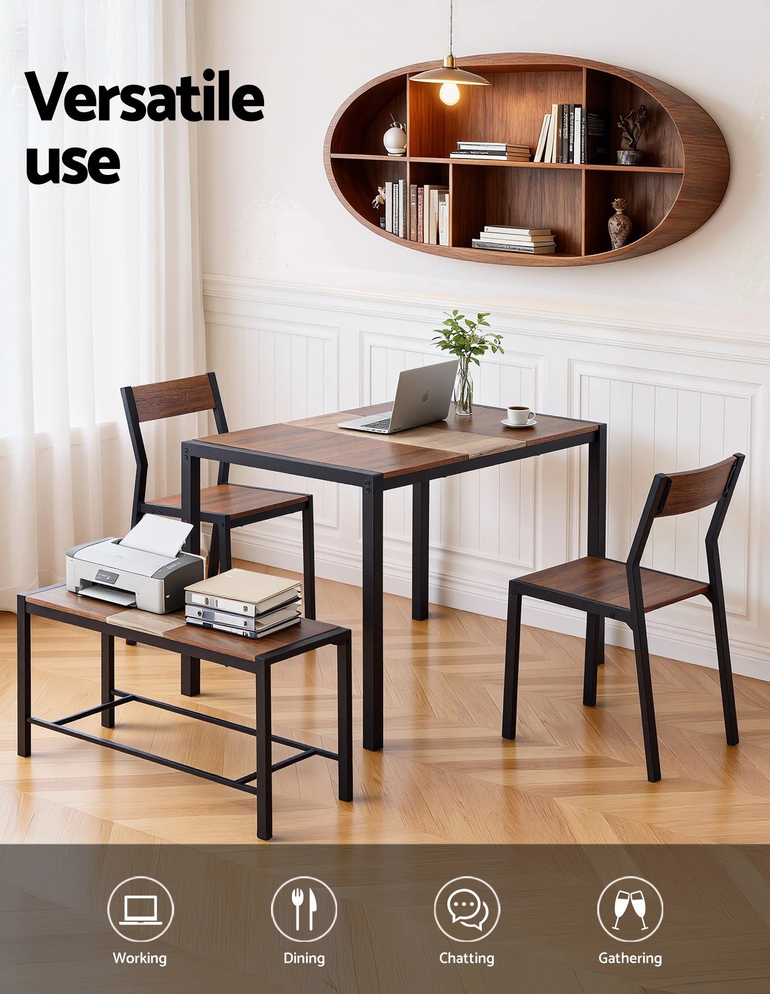 6 Artiss Dining Table and Chairs Set of 4 Bench Kitchen Furniture Rustic - Multi, 6 of 7