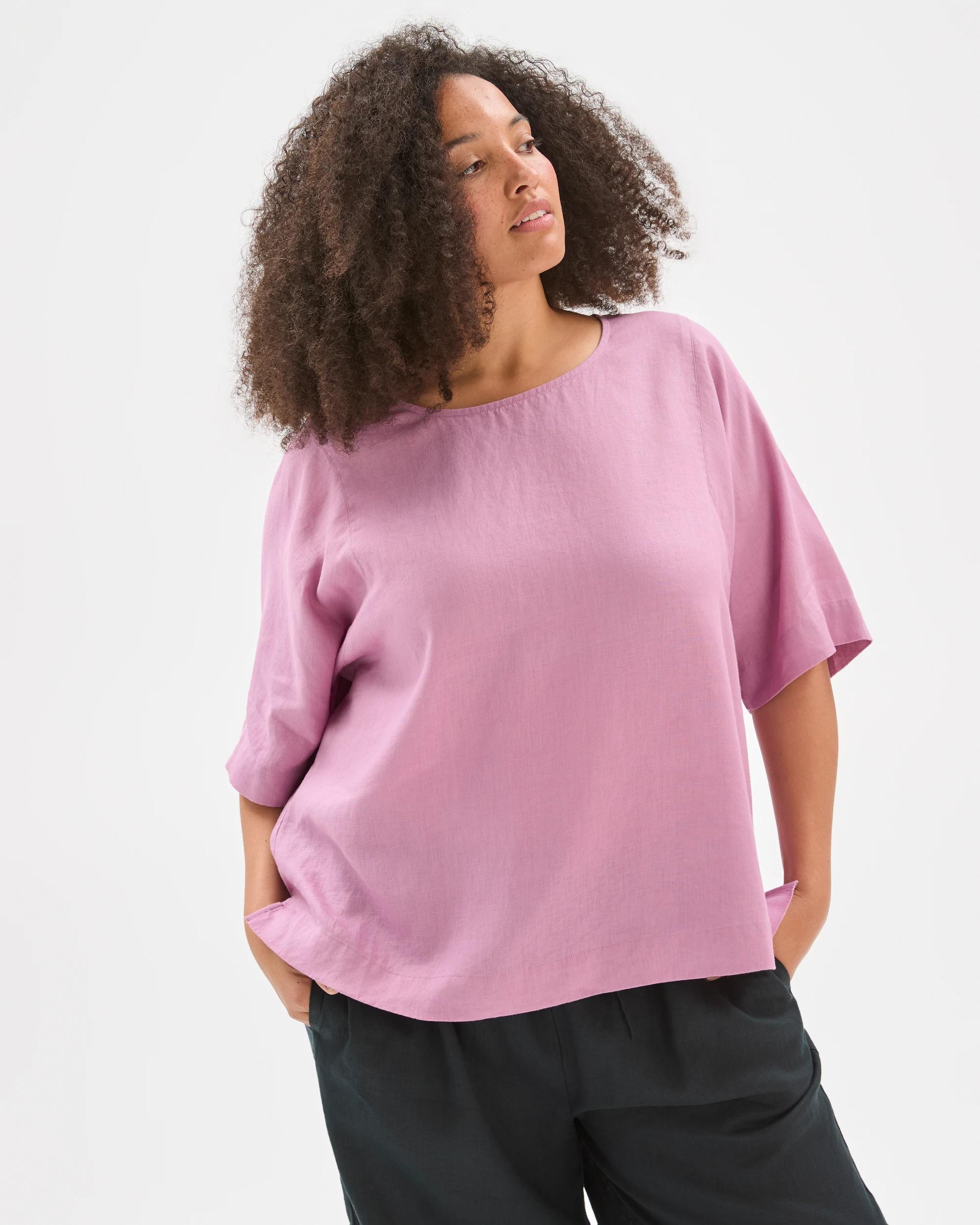 2 Target Curve Plus Size European Linen Seam Detail T-Shirt WHIPPED BERRY, 2 of 7