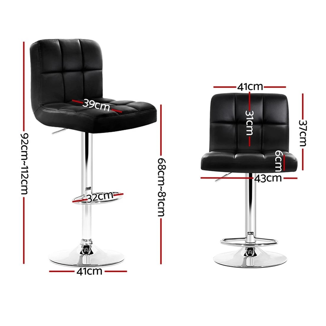 2 Artiss 2x Bar Stools Leather Gas Lift - Black, 2 of 9