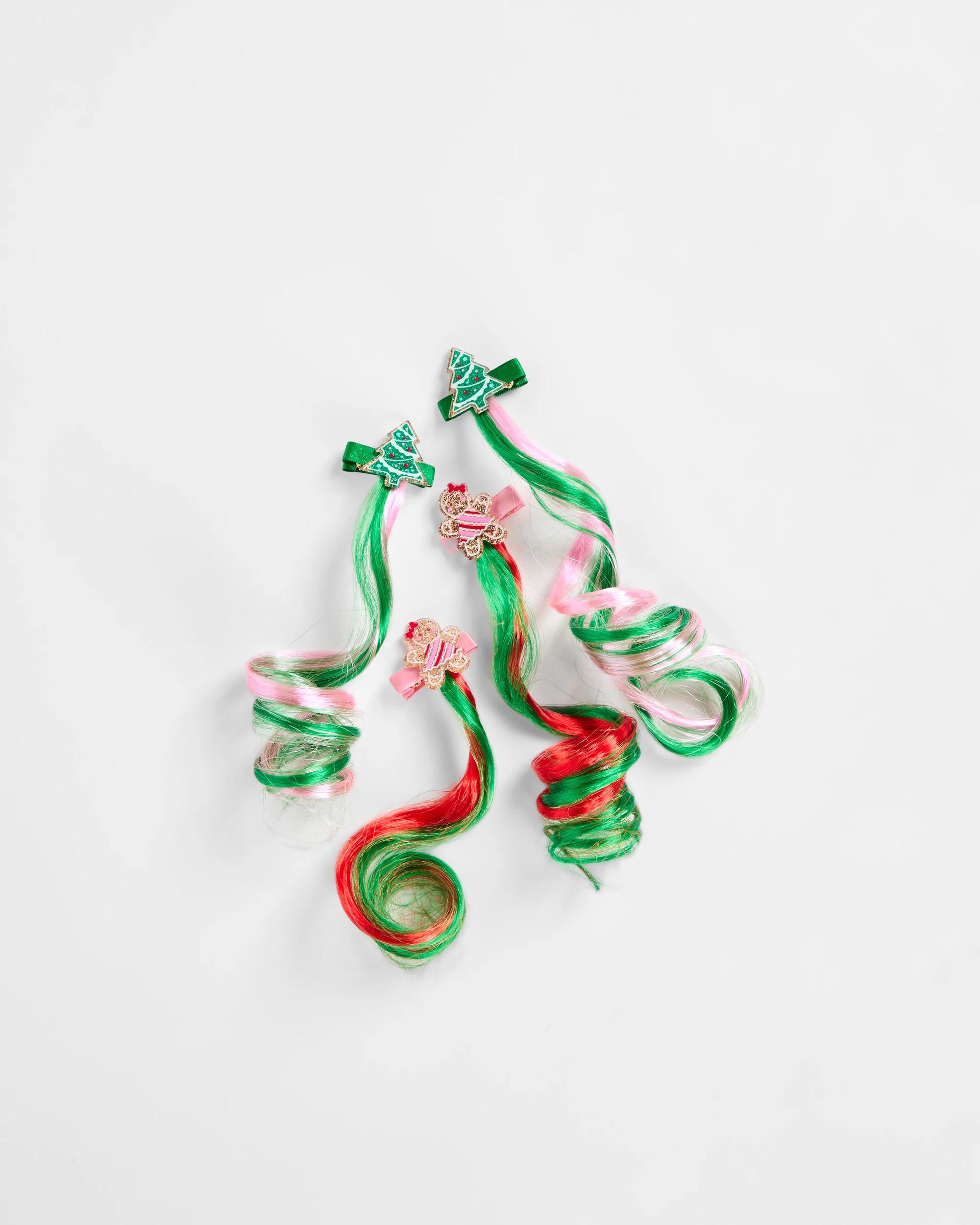 1 Target Kids Christmas 4 Pack Santa And Reindeer Faux Hair Clips PINK / GREEN, 1 of 2