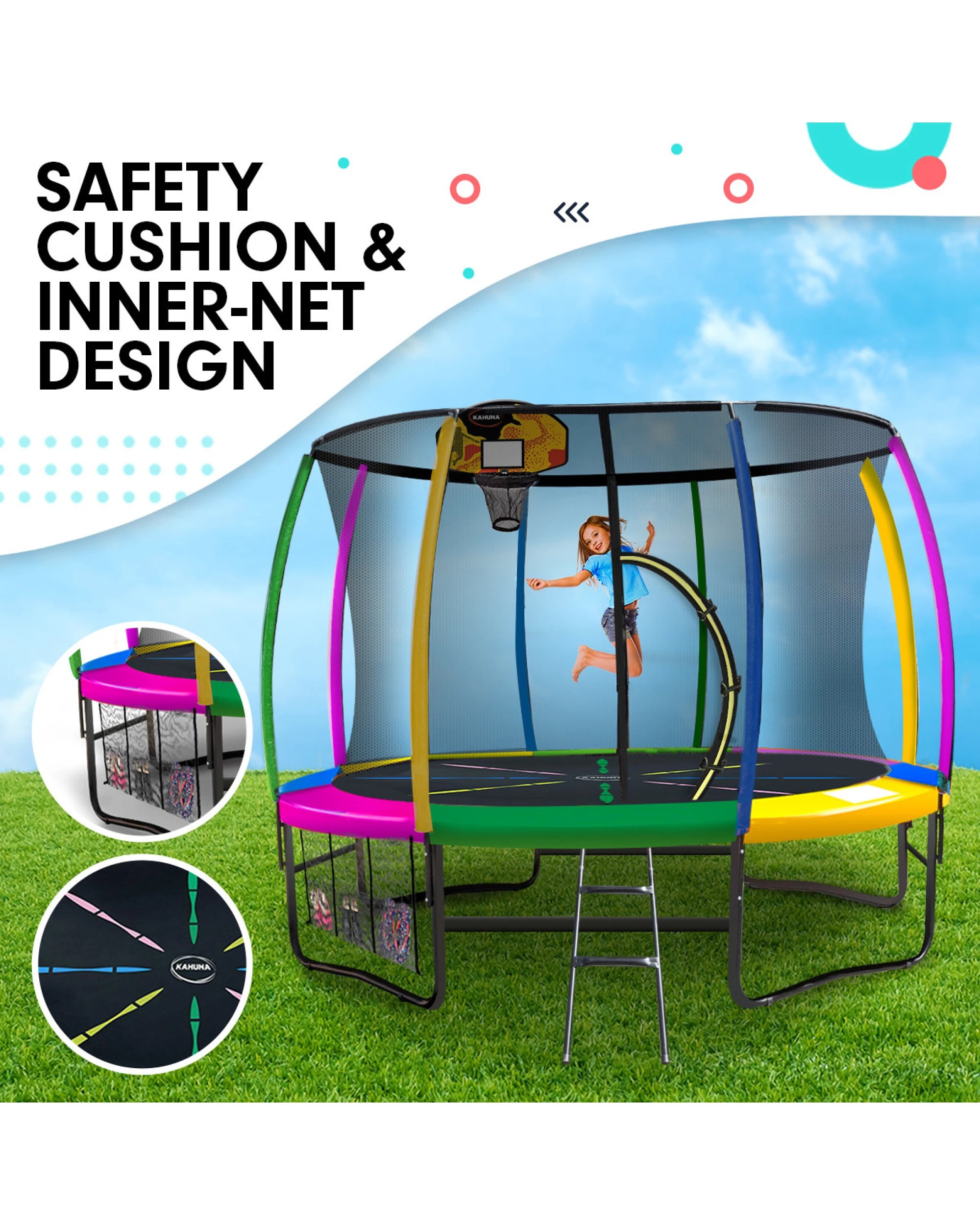 5 Kahuna Trampoline 10 ft with Basketball Set - Pattern, 5 of 7