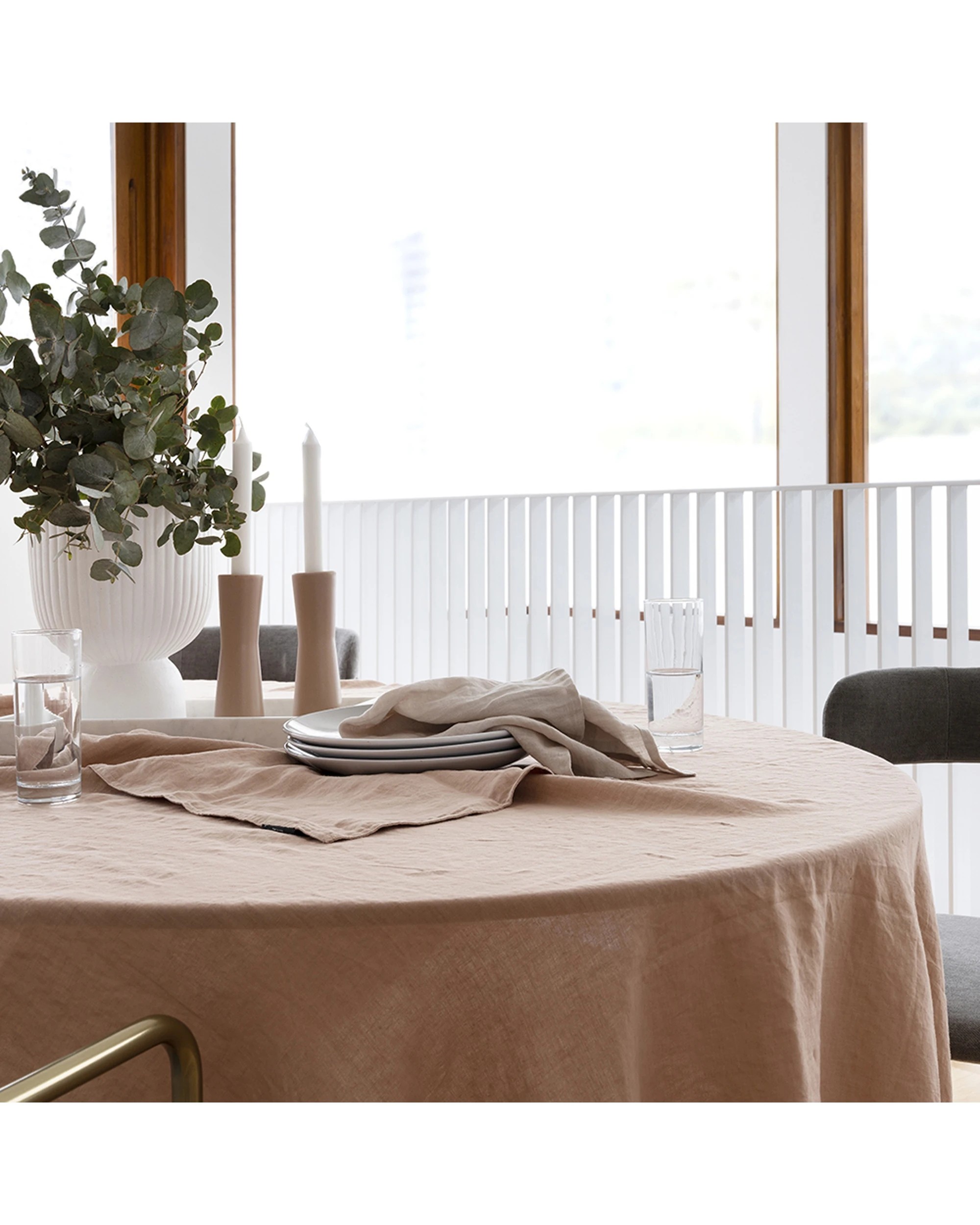 1 Bambury Home Decor Tableware Linen Tablecloth Tea Rose Woven 150x275cm - Pink, 1 of 1