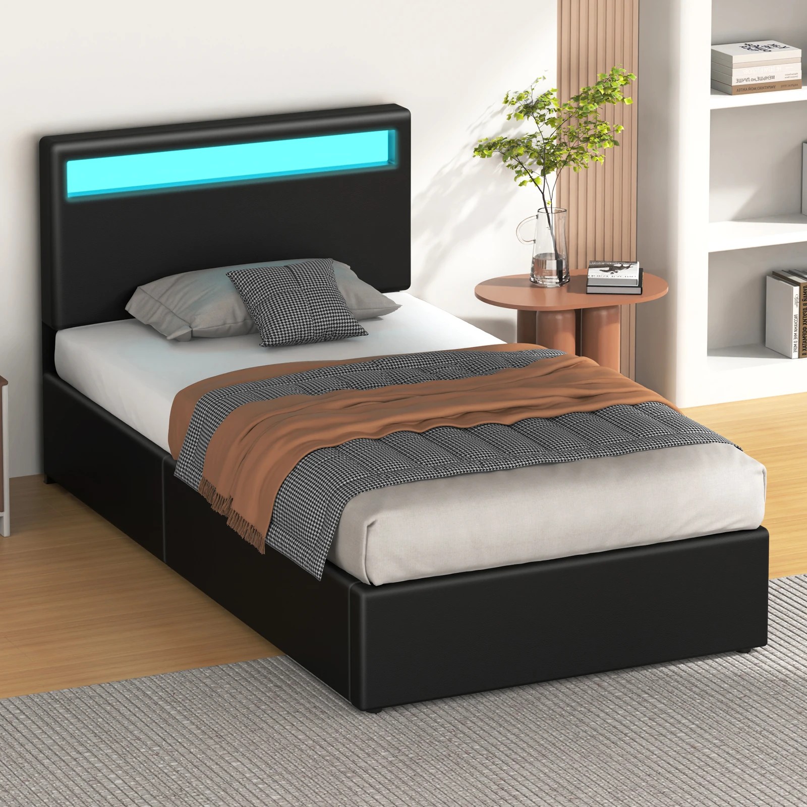 6 Alfordson Bed Frame King Single RGB LED Gas Lift Storage Base Luchino - Black, 6 of 10