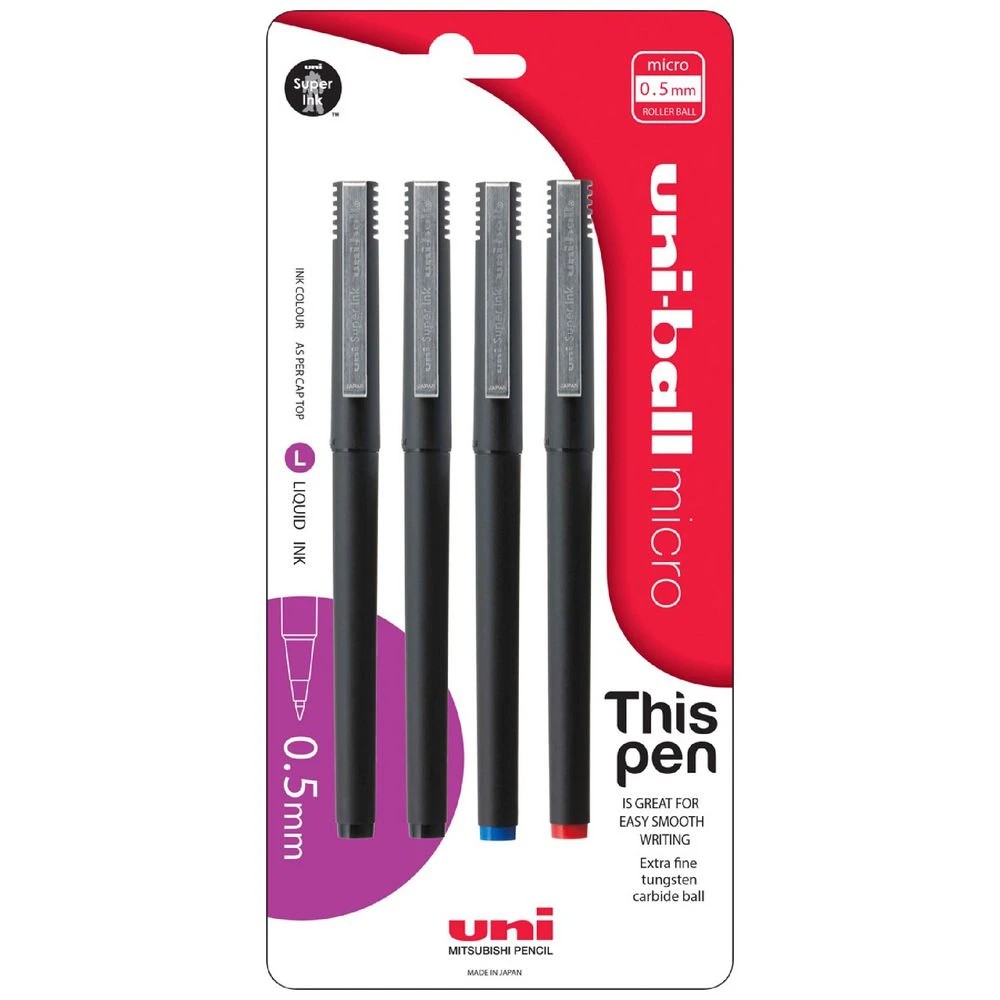 1 Uni-Ball Micro Rollerball Pens Assorted 4 Pack, 1 of 2