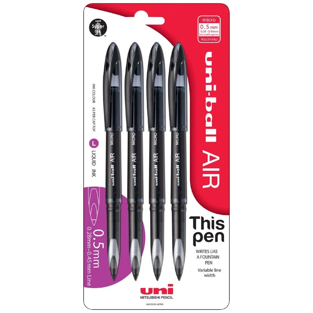 1 Uni-Ball Air Micro Rollerball Pen Black 4 Pack, 1 of 2
