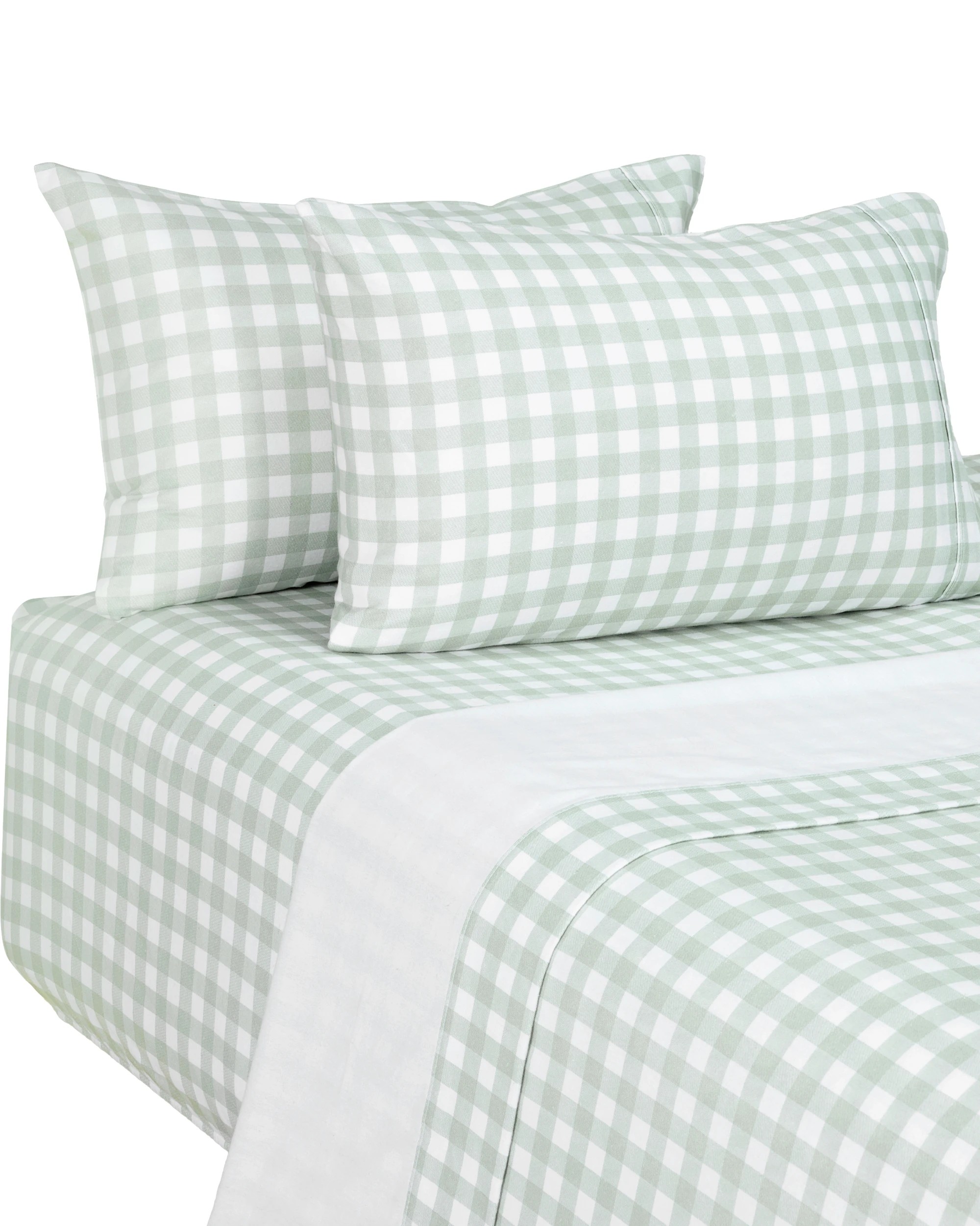 5 Gingham Cotton Flannelette Sheet Set - King Bed, Sage, 5 of 7