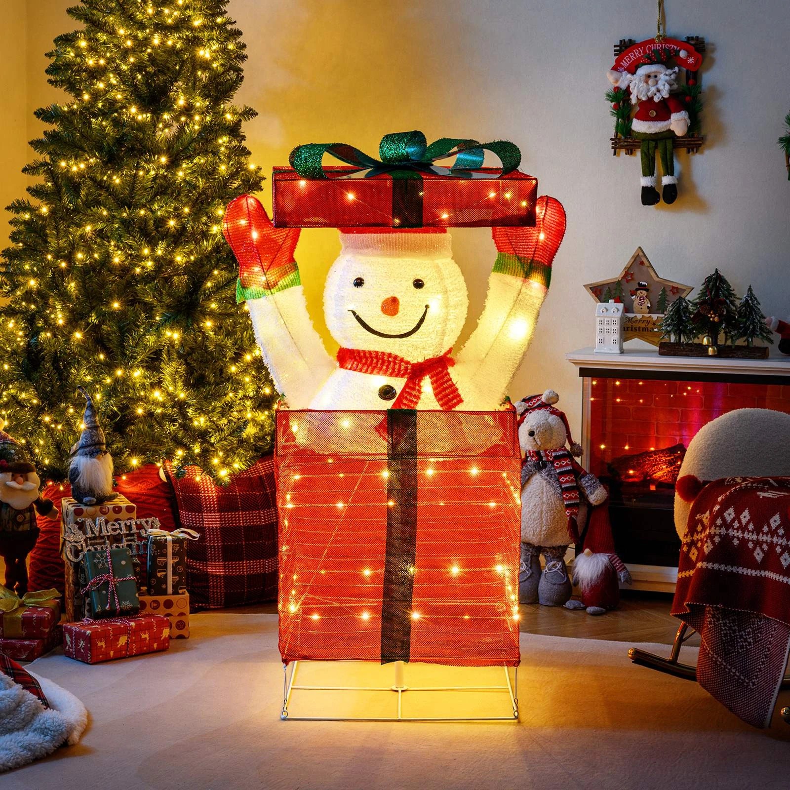 3 Costway 3D Pop up Snowman Pre-Lit Xmas Holiday Decoration Lighted Snowman Gift Box, 3 of 3