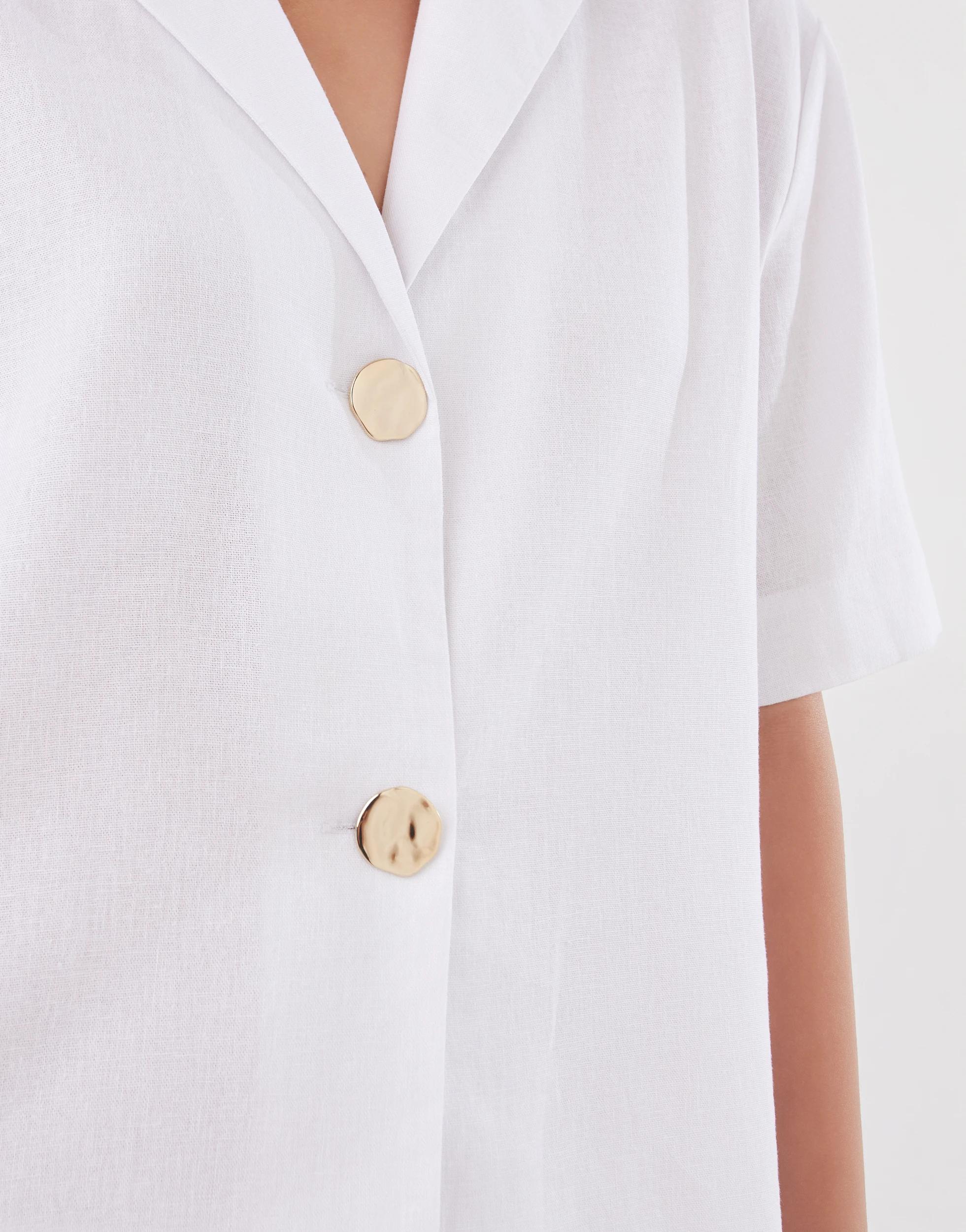 7 Short Sleeve Linen Blend Gold Button Top White, 7 of 10
