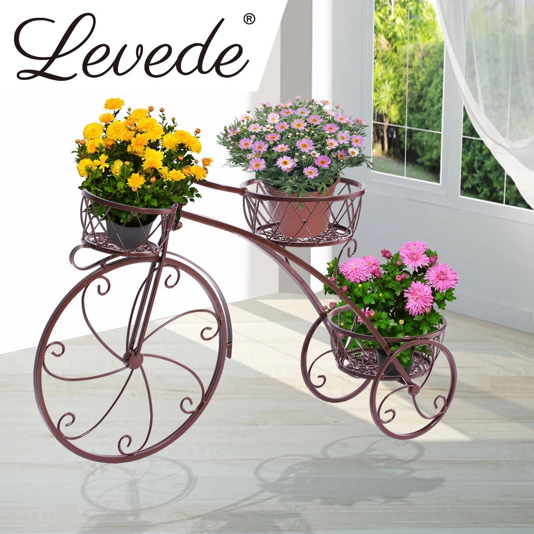 7 Levede 2 Pcs Bicycle Shape Metal Plant Stand with 3 Plant Pots Space - Bronze, 7 of 8