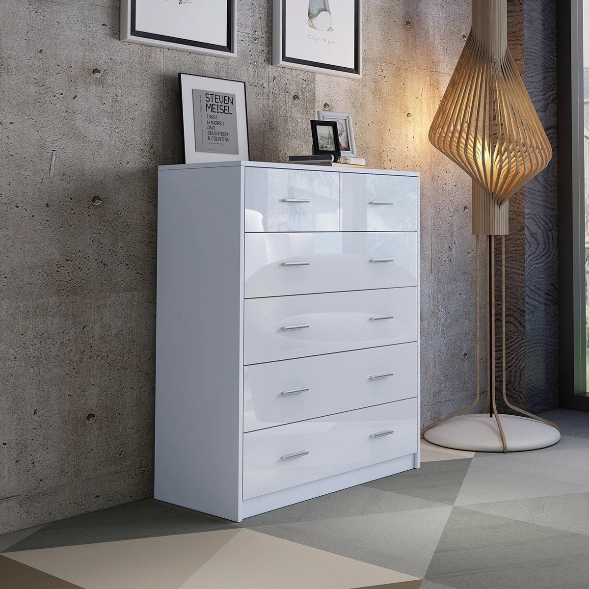 3 Ausway 6 Chest of Drawers Tallboy Dresser Table High Gloss Storage Cabinet, 3 of 7