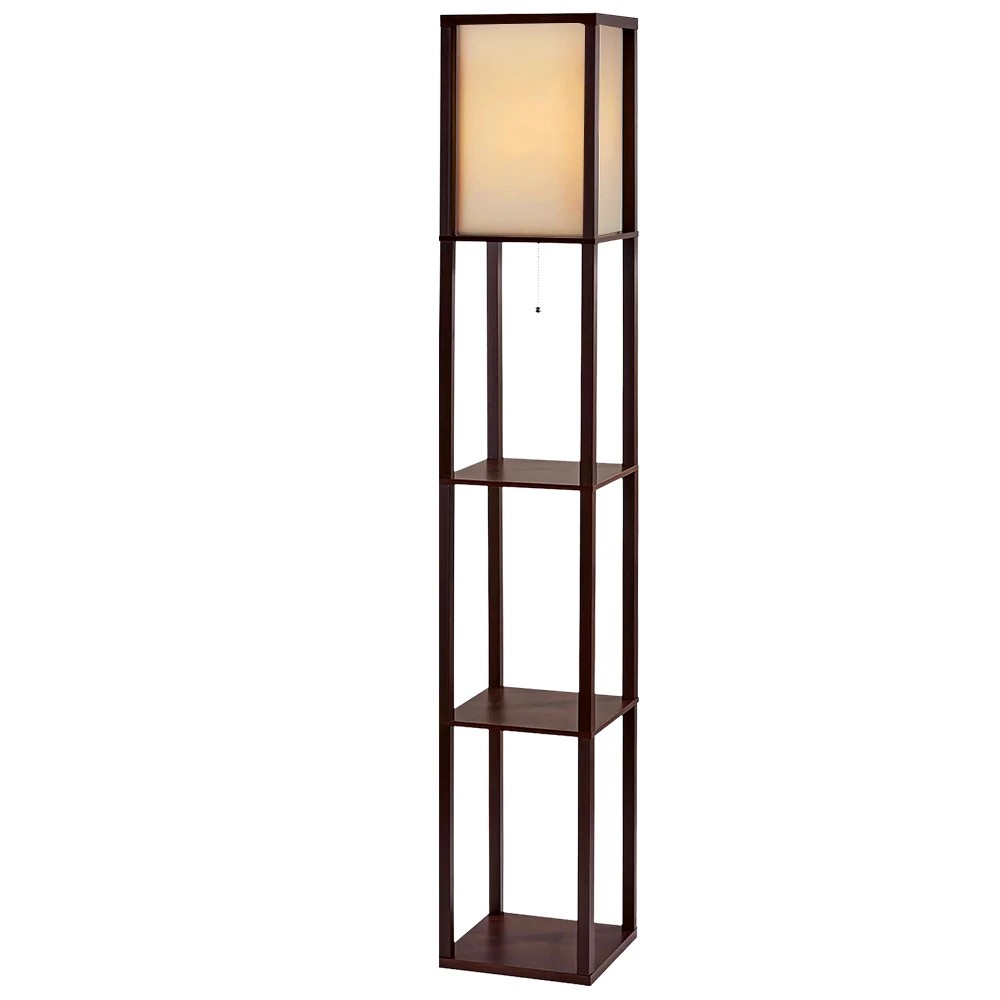 1 Artiss Floor Lamp 3 Tier Shelf Storage LED Light Stand Home Room Vintage - Brown, 1 of 7