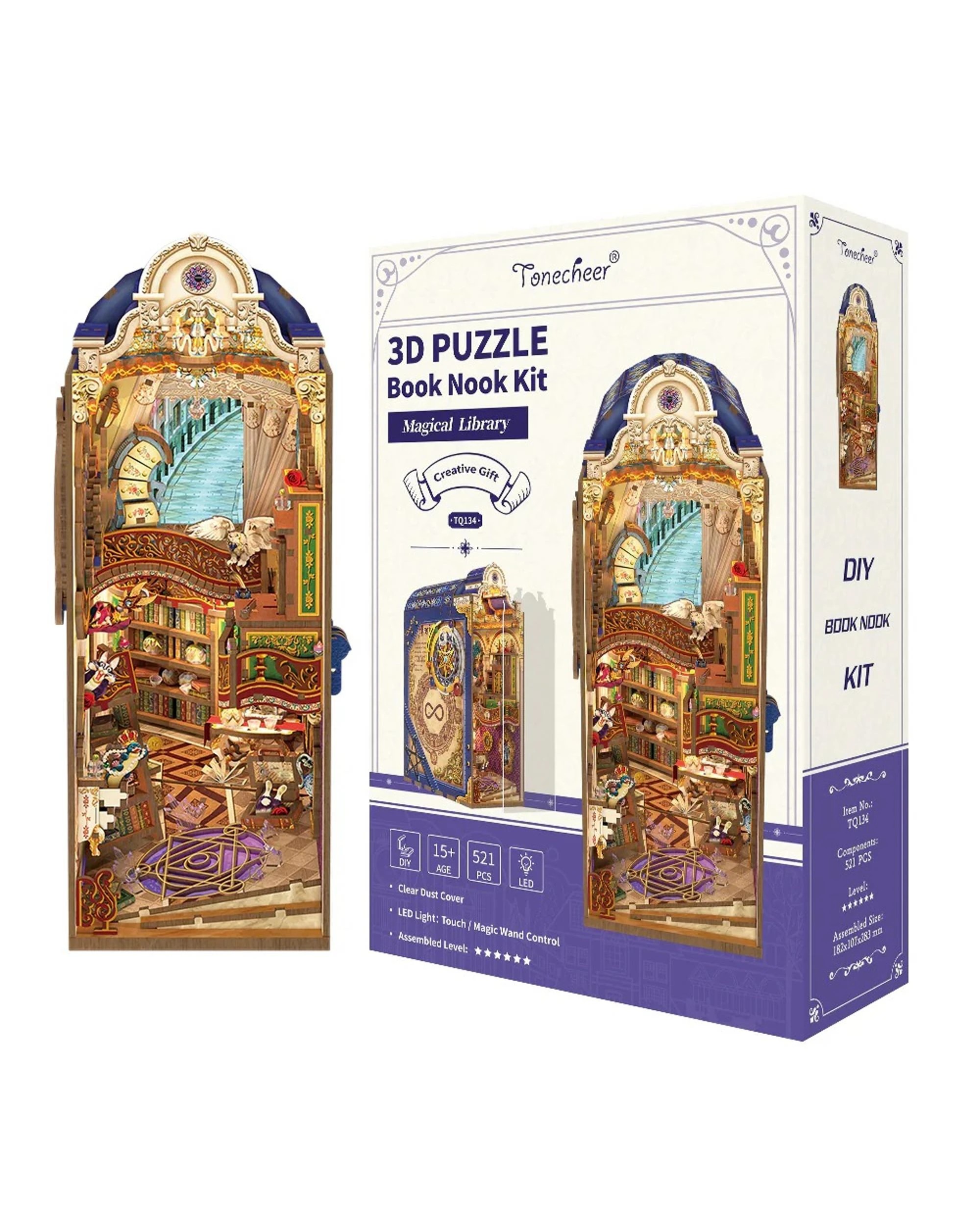1 Tonecheer 3D Wooden Puzzle DIY Book Nook Kit - Magical Library, 1 of 10