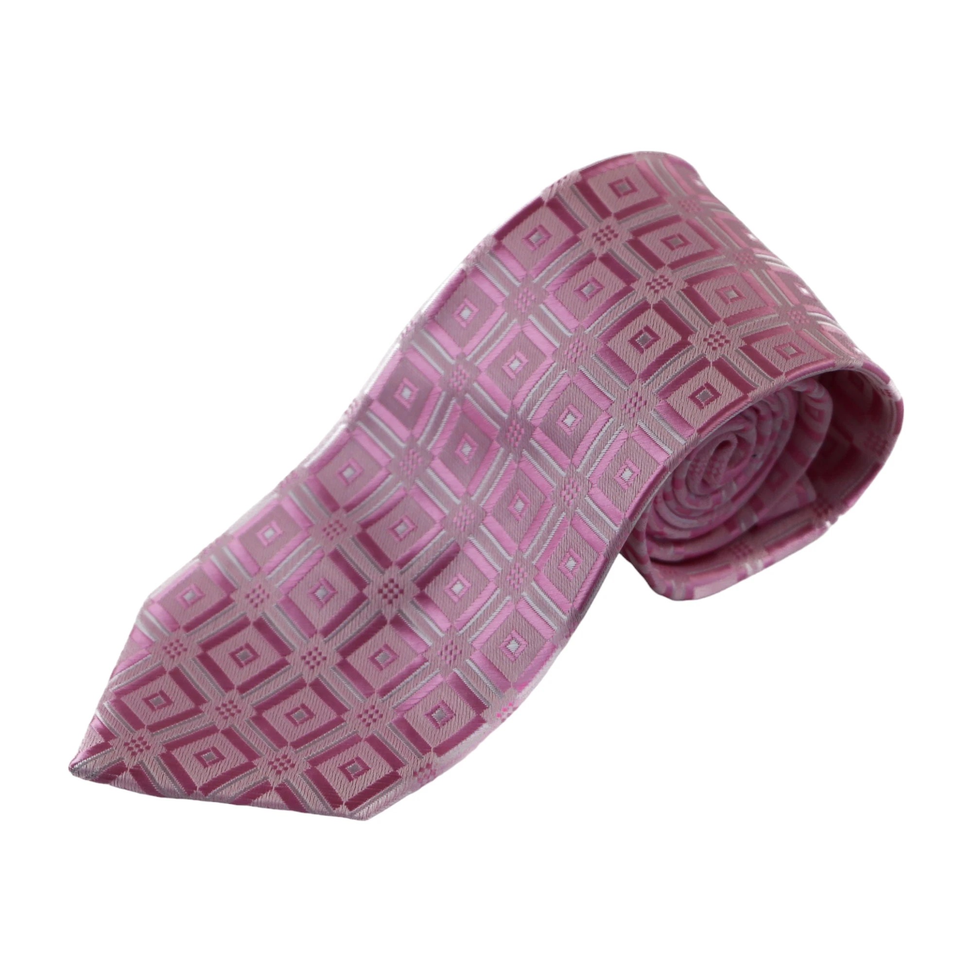 3 Zasel Mens Light Pink With Silver Squares Patterned 8cm Neck Tie - Multi, 3 of 3