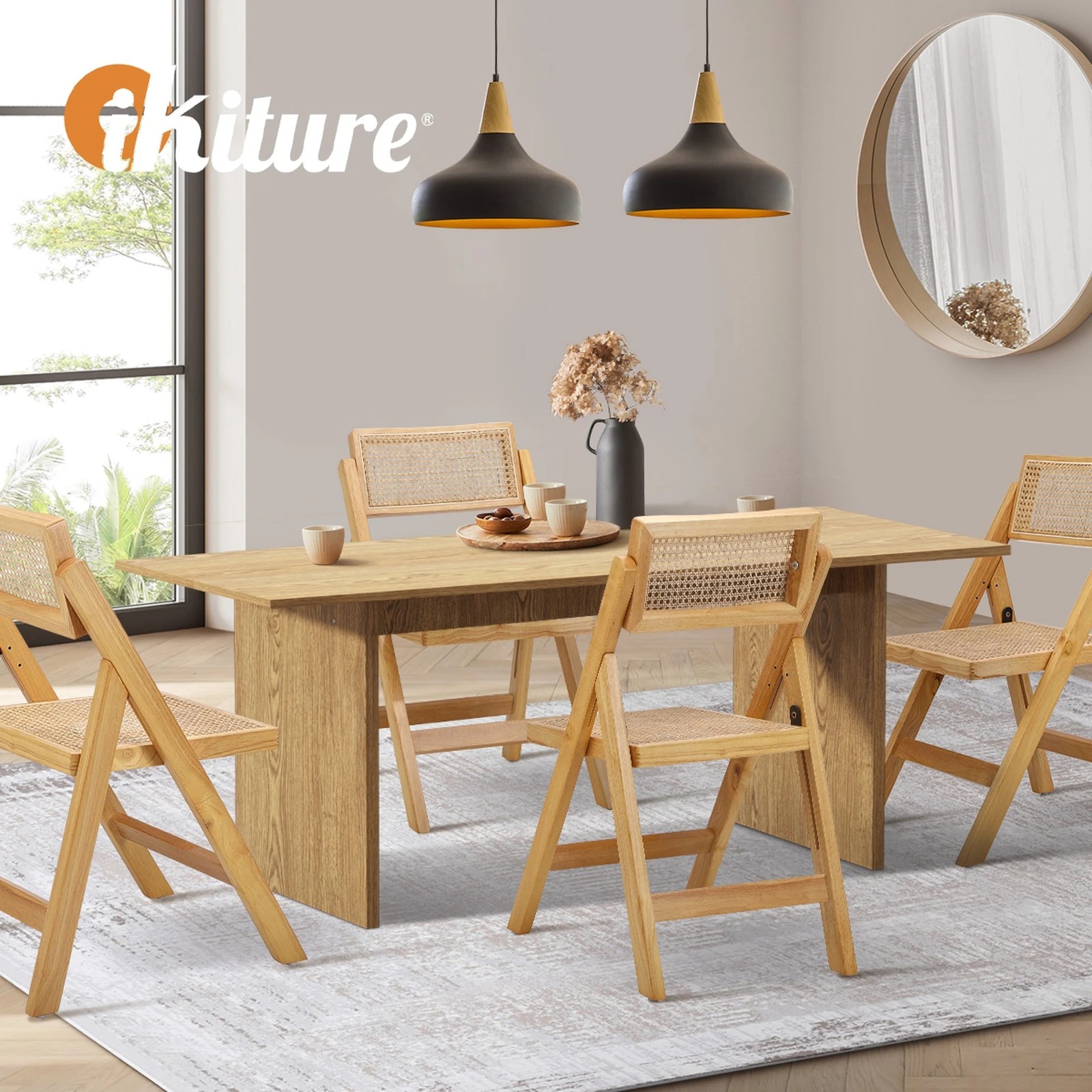 5 Oikiture 180cm Rectangular Dining Table With 4pcs Dining Chairs Foldable
 - Natural, 5 of 10