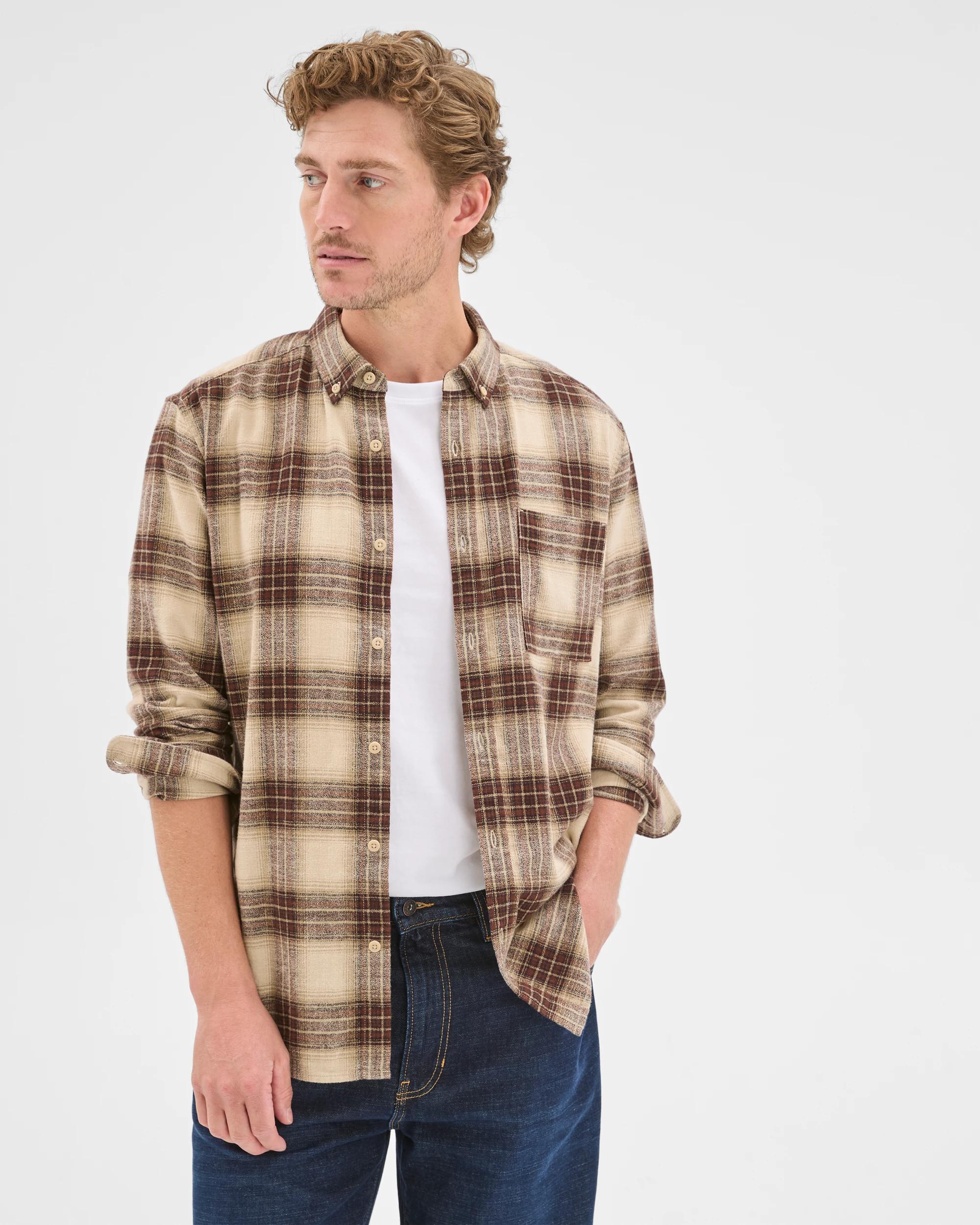 3 Target Man Long Sleeve Brushed Check Shirt ECRU, 3 of 7