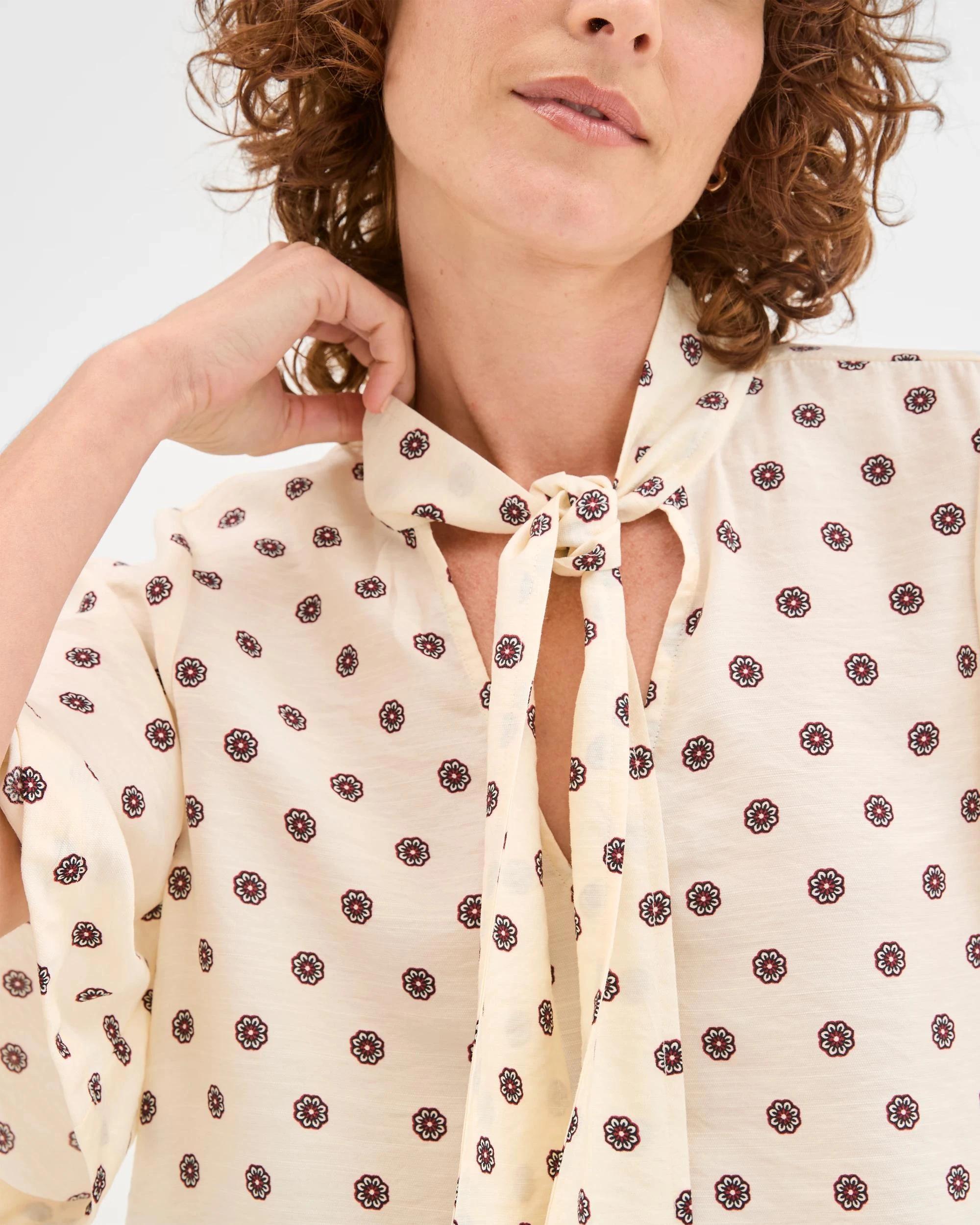 3 Preview Short Sleeve Tie Neck Blouse DITSY MOTIF, 3 of 6